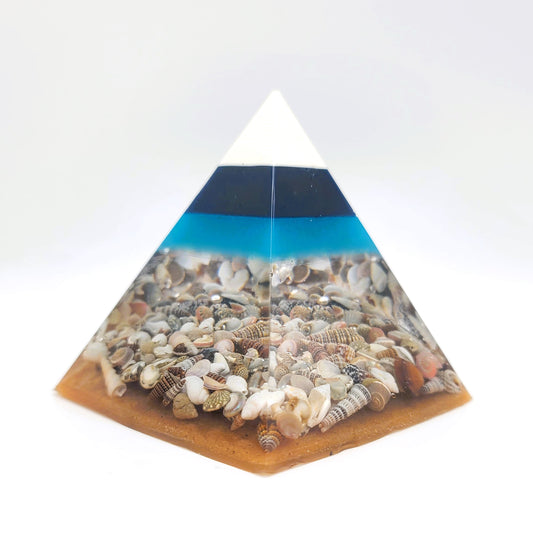 4" Ocean Themed Orgonite Pyramid Made w/ Eco-Friendly Epoxy Resin