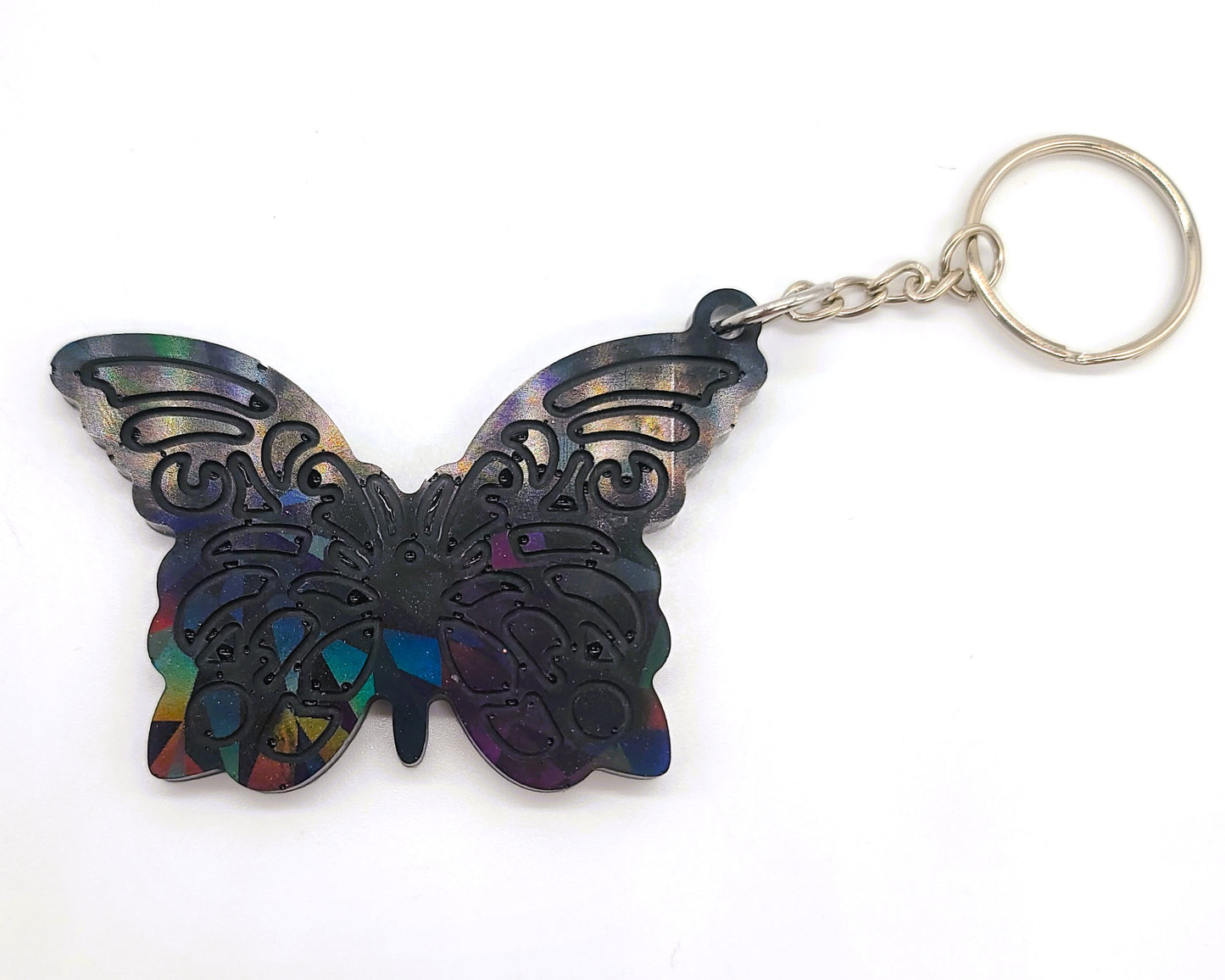 Holographic Resin Black Butterfly Key Chain