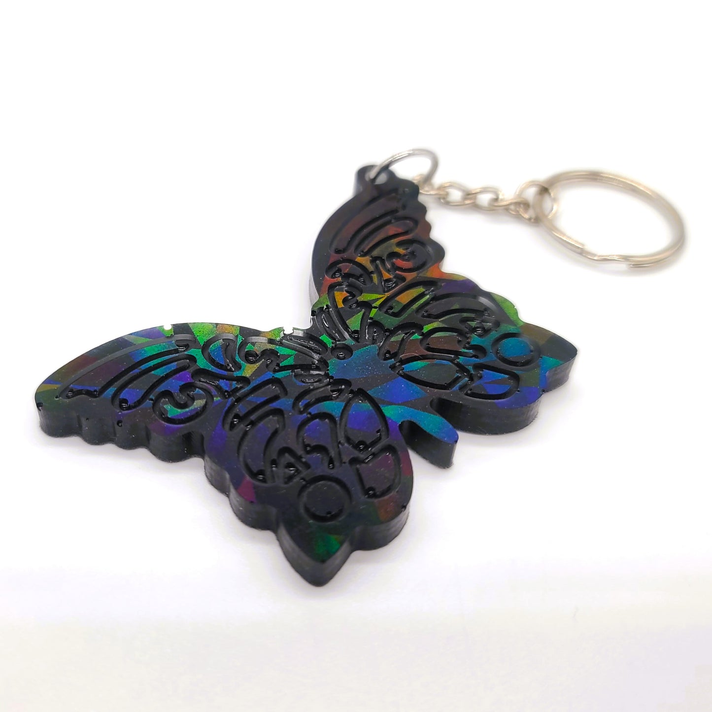 Holographic Resin Black Butterfly Key Chain