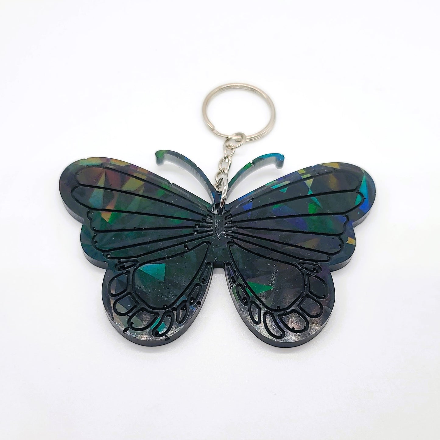 Holographic Resin Black Butterfly Key Chain