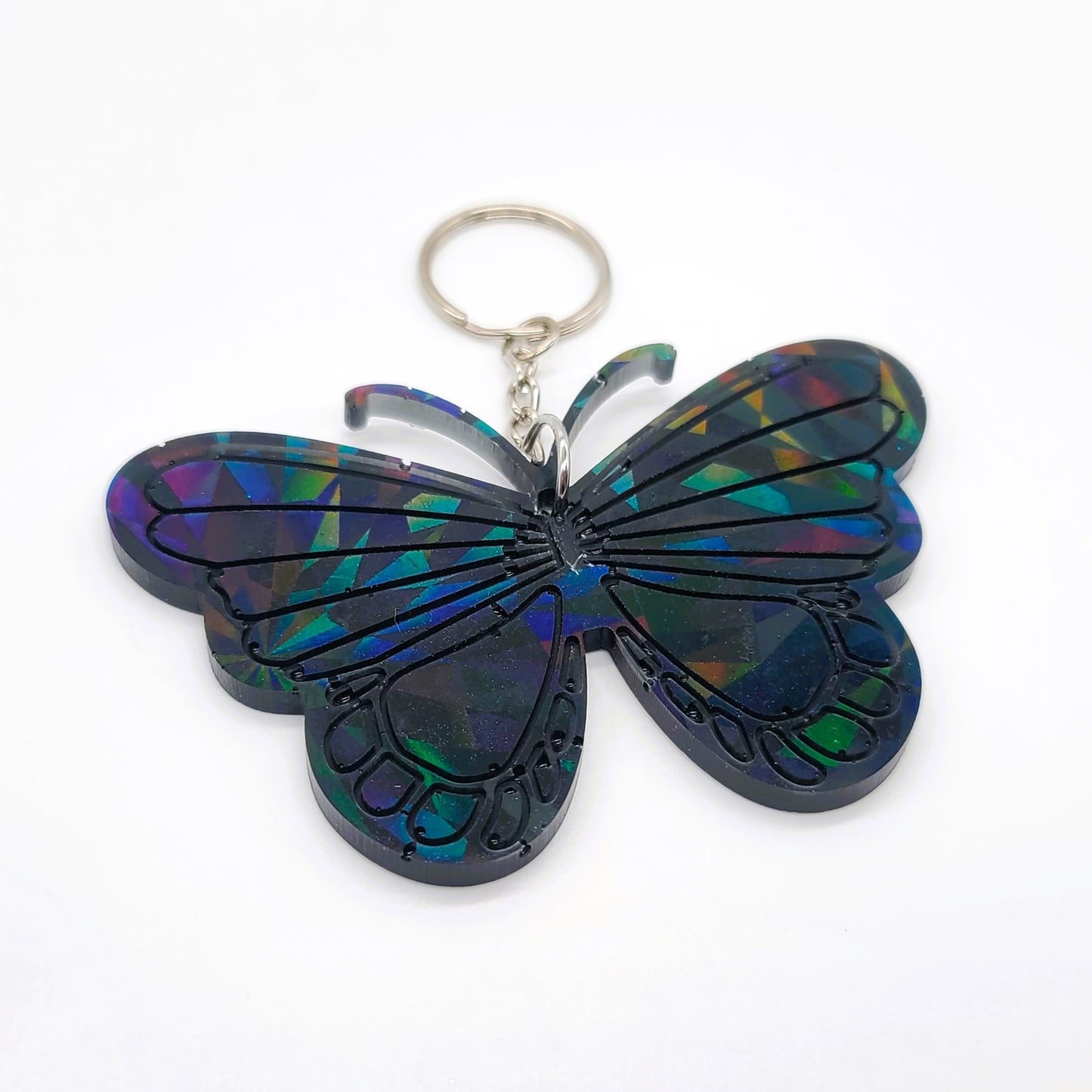 Holographic Resin Black Butterfly Key Chain