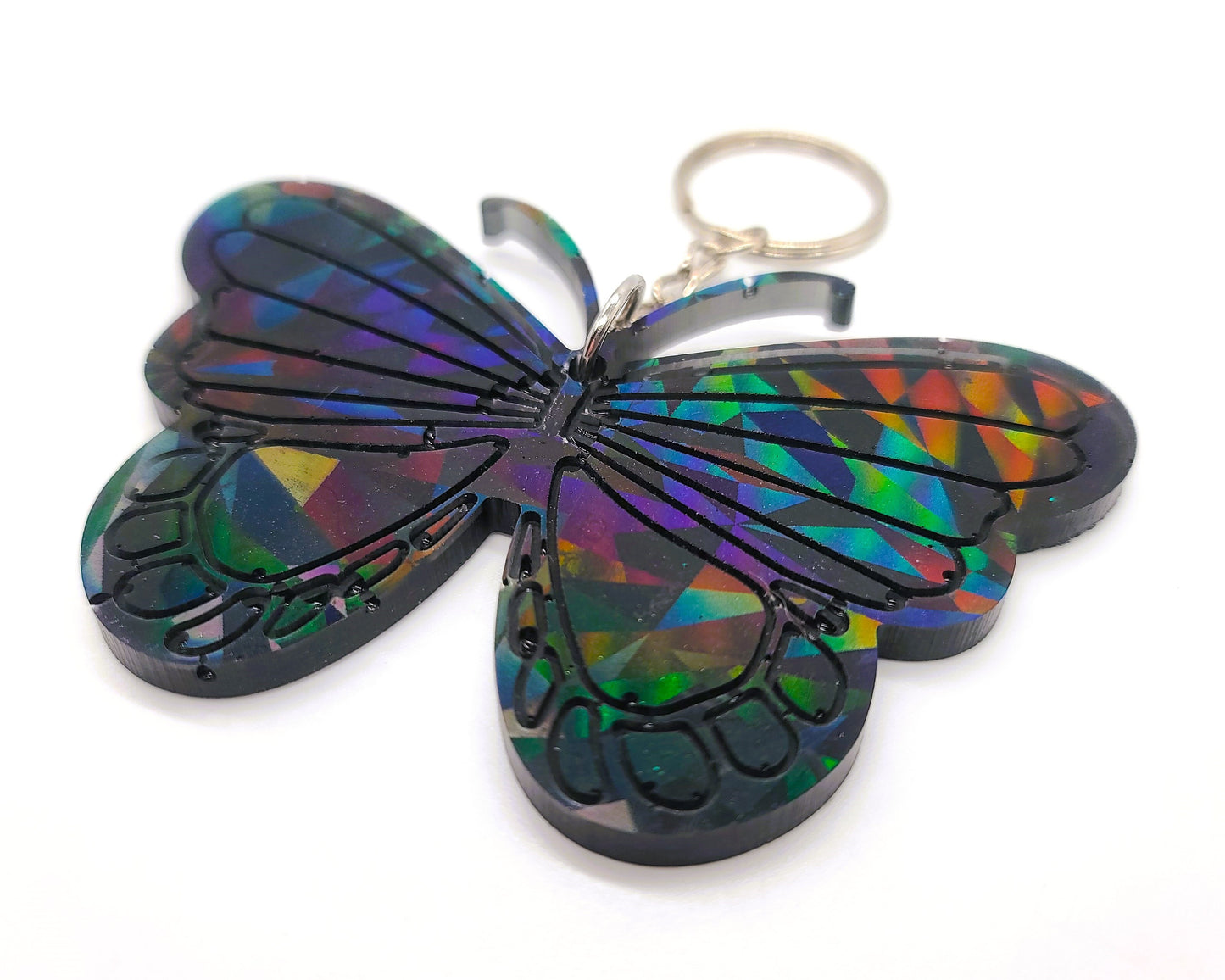 Holographic Resin Black Butterfly Key Chain