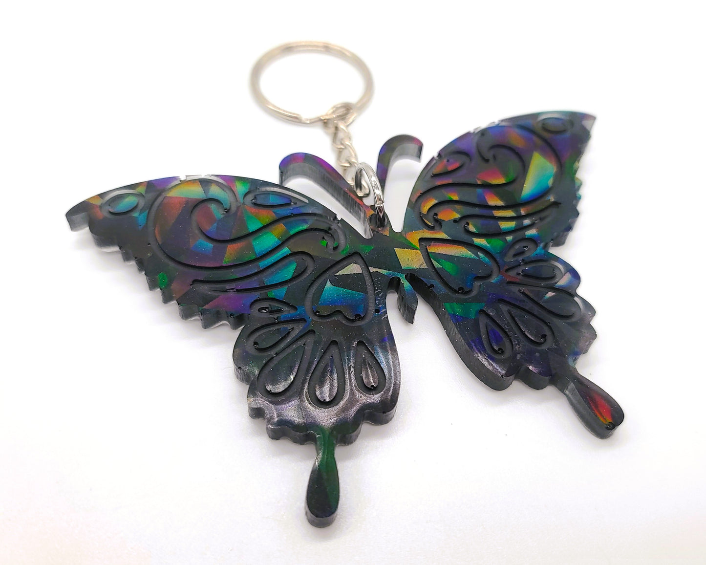 Holographic Resin Black Butterfly Key Chain