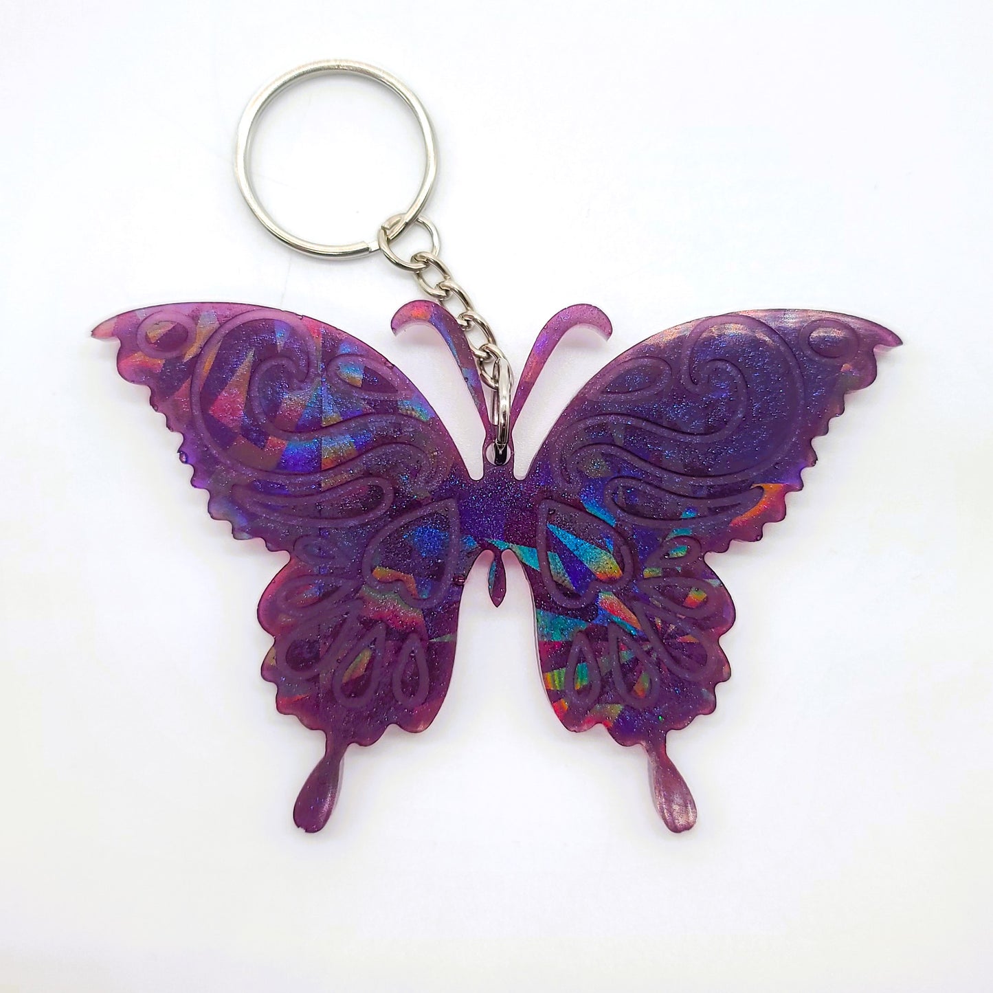 Holographic Resin Purple Butterfly Key Chain