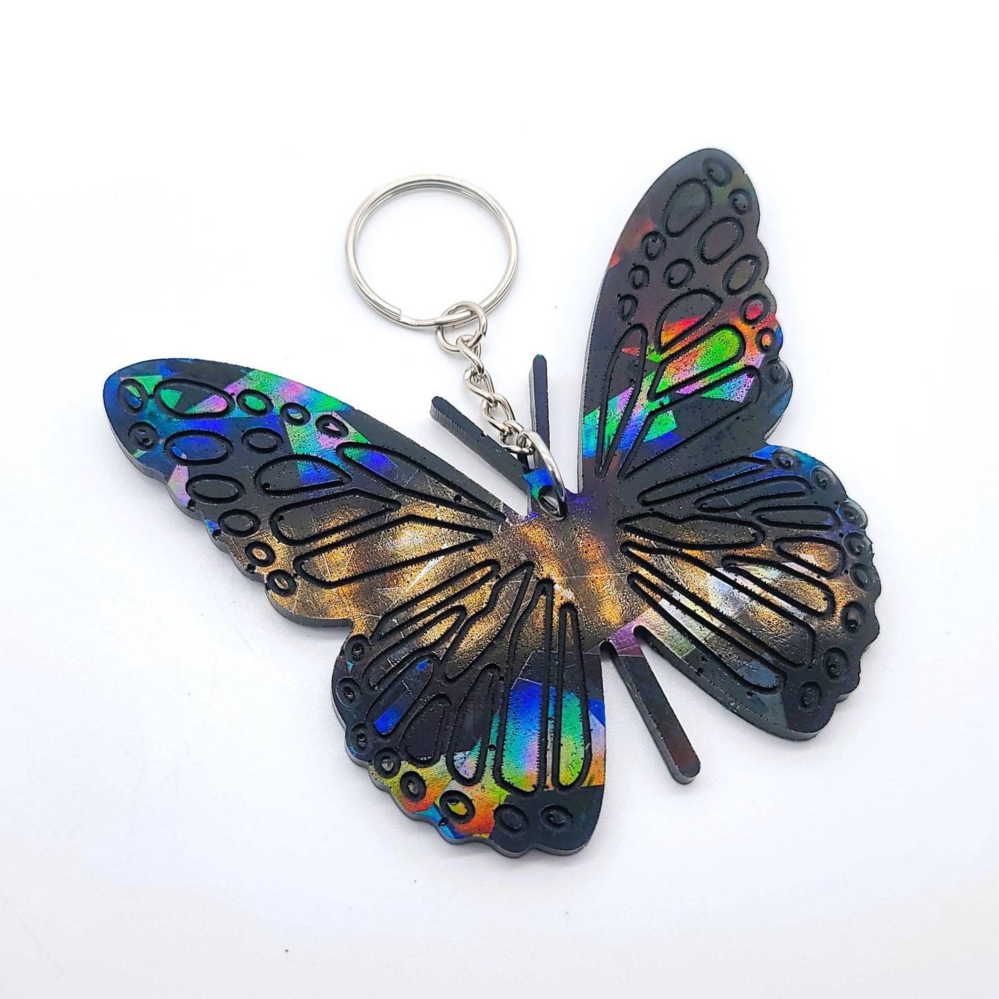 Holographic Resin Black Butterfly Key Chain