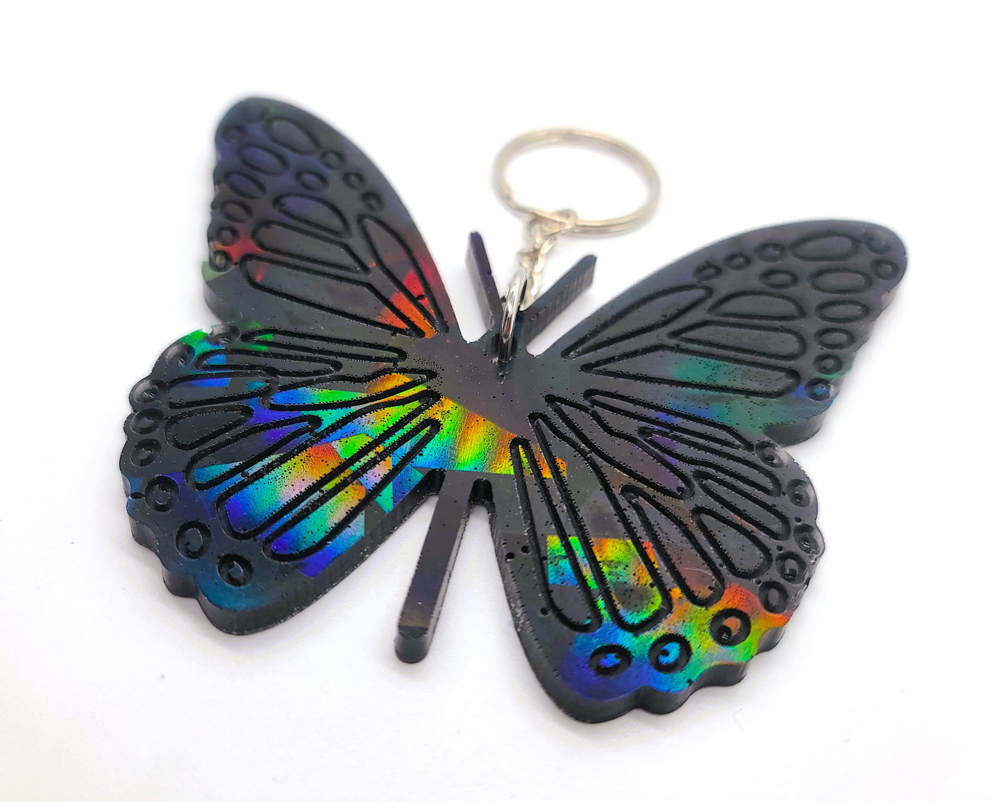 Holographic Resin Black Butterfly Key Chain