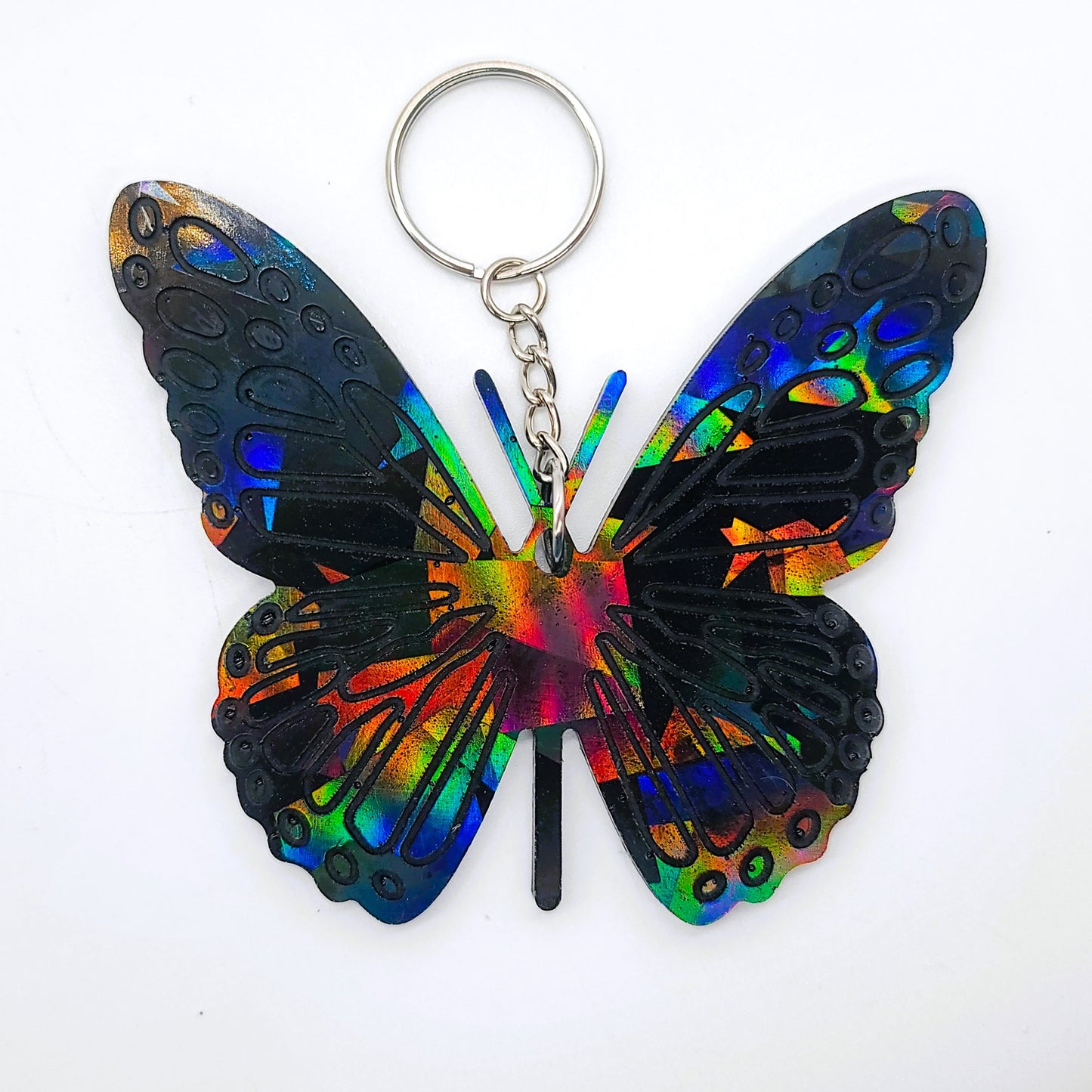 Holographic Resin Black Butterfly Key Chain