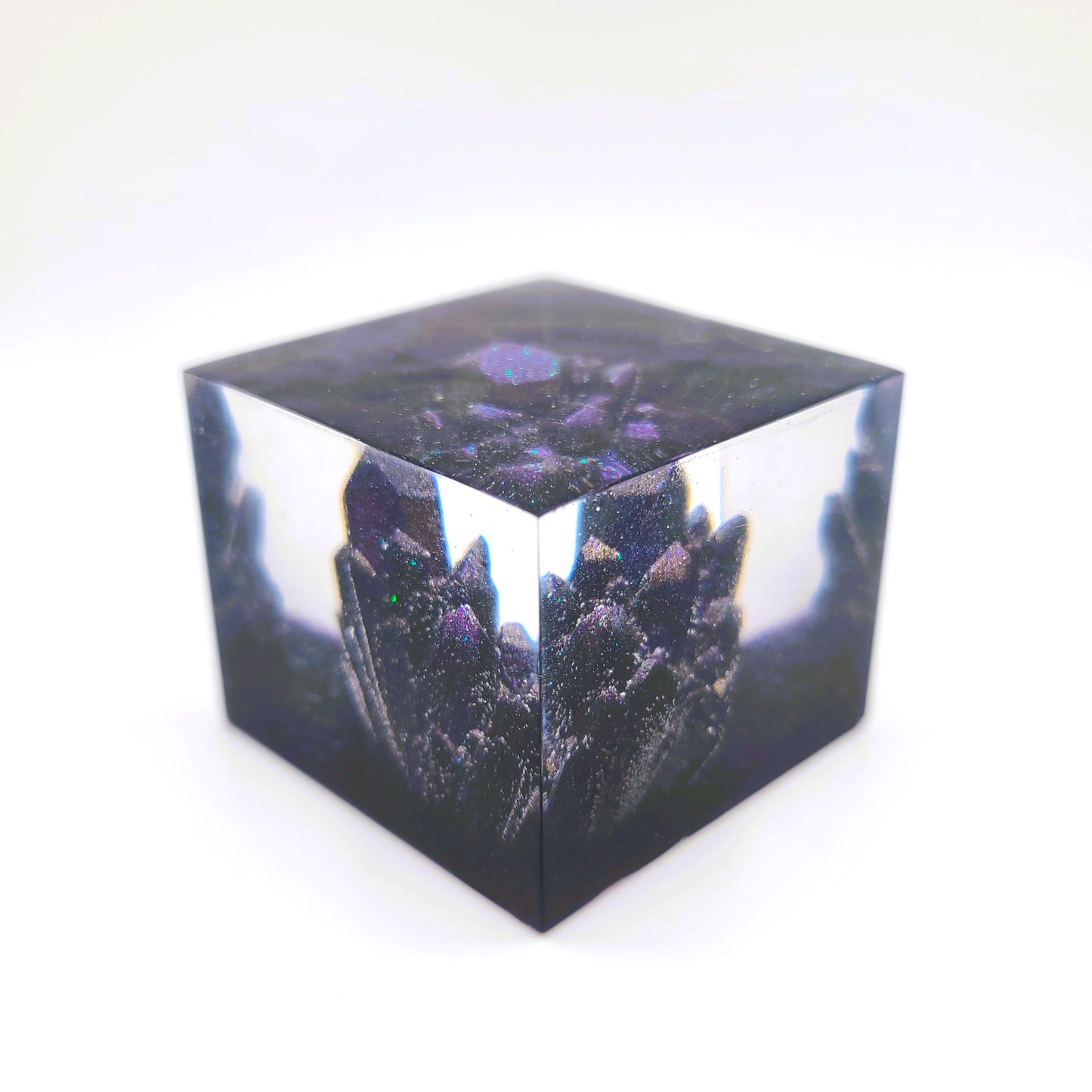 3" Resin Purple Crystal Quartz Cluster Cube
