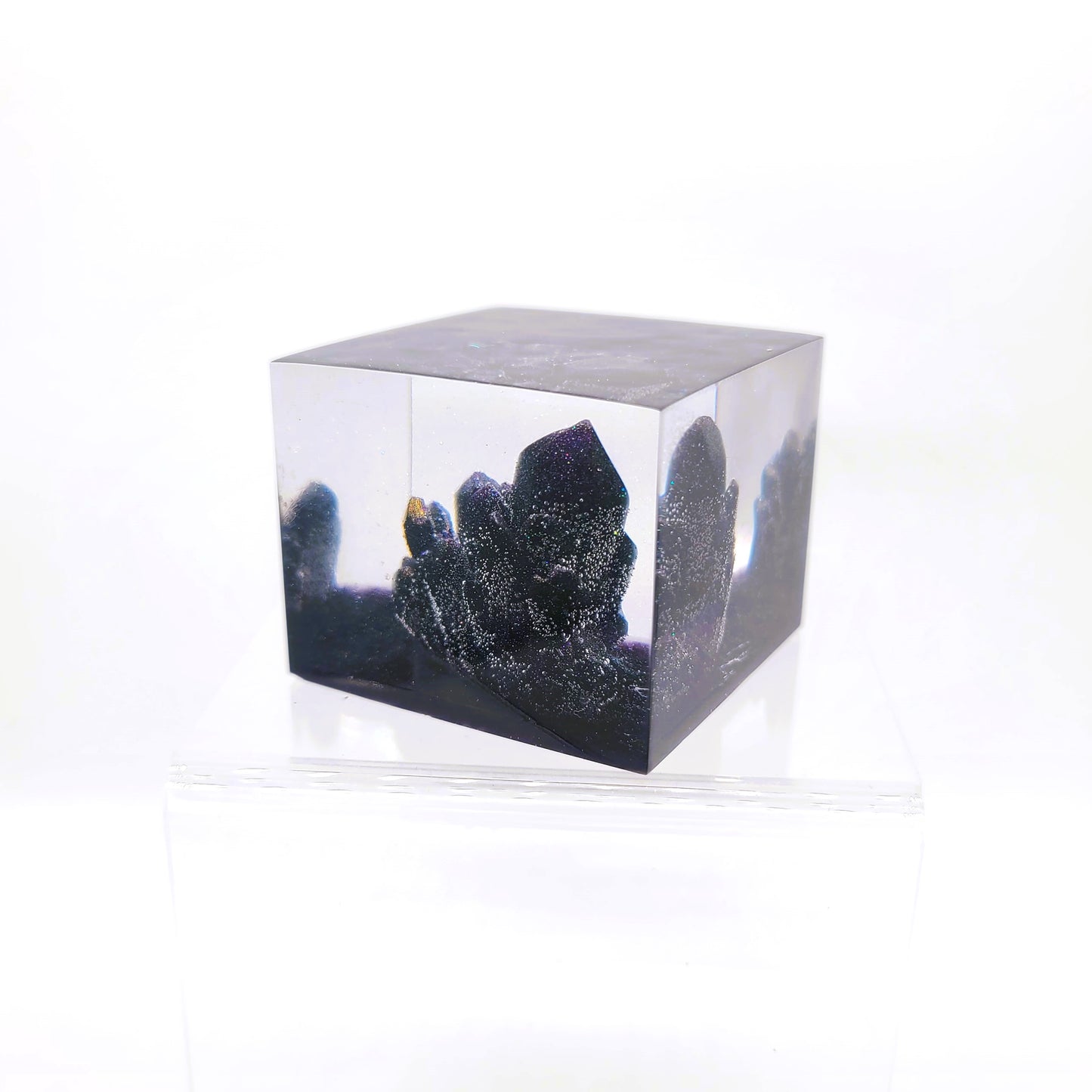 3" Resin Purple Crystal Quartz Cluster Cube