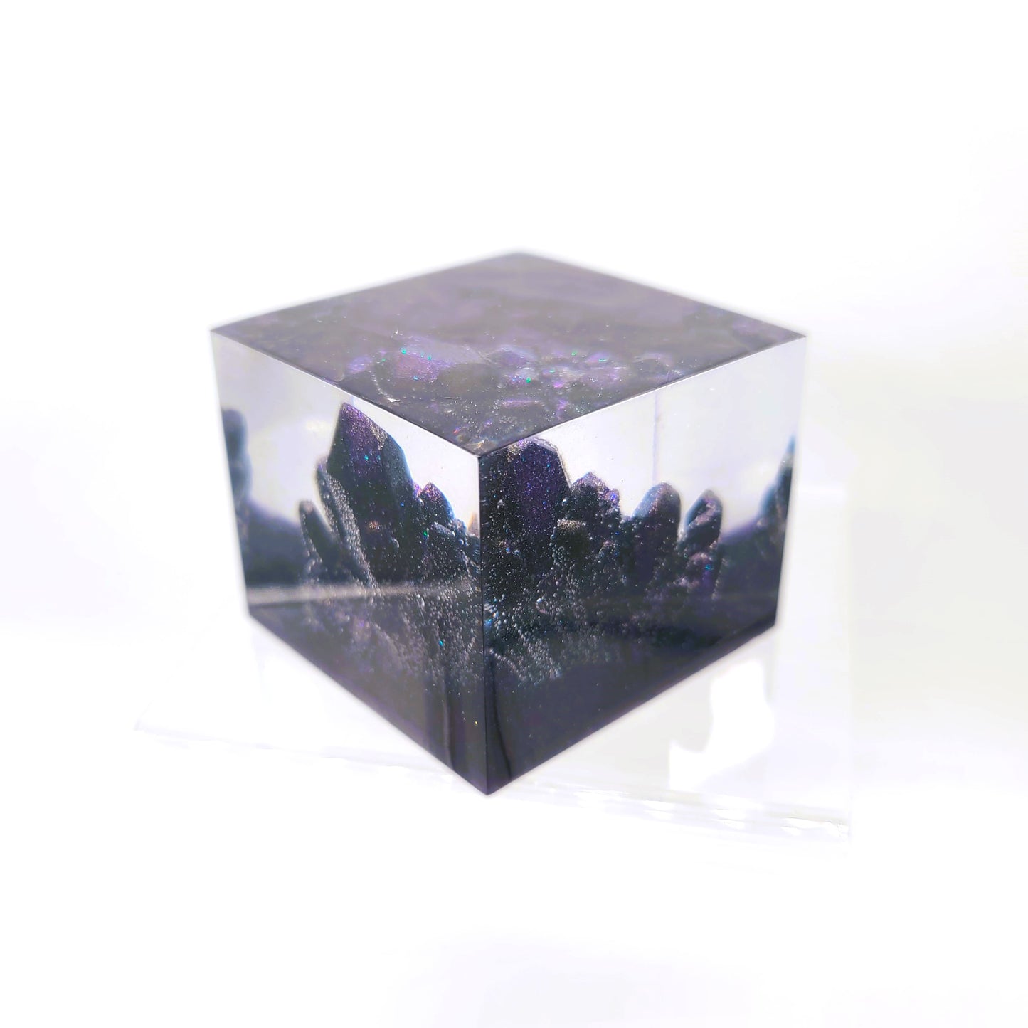 3" Resin Purple Crystal Quartz Cluster Cube