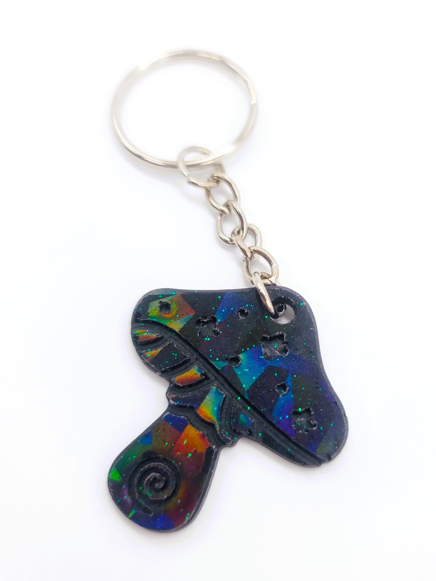 Holographic Mushroom Shaped Key Chain - Eco-Friendly Resin