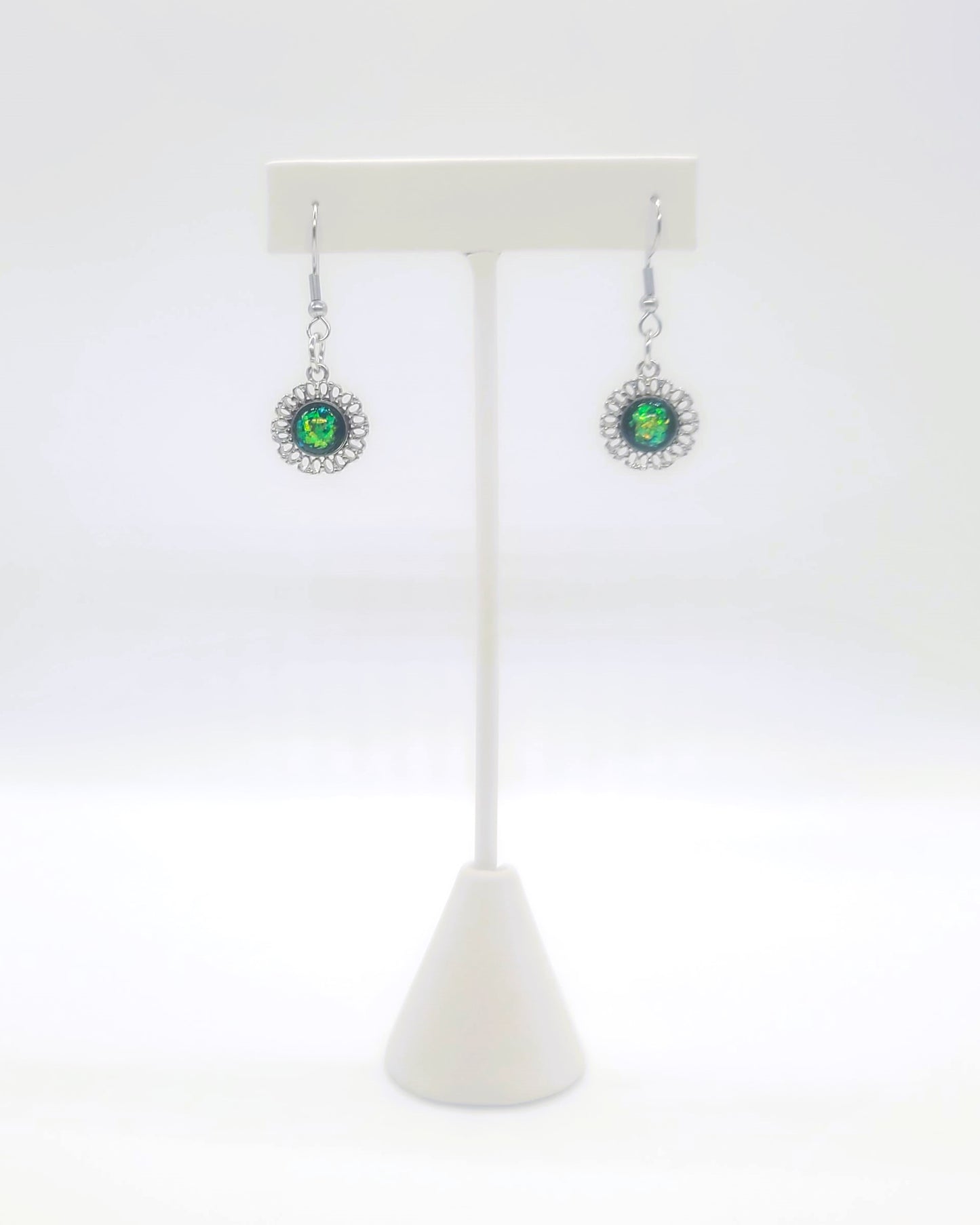 Intricate Black Opal (like) Sparkle Pendant Earrings