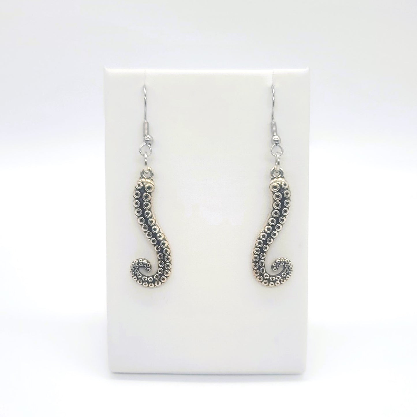 Silver Octopus Tentacle Pendant Earrings