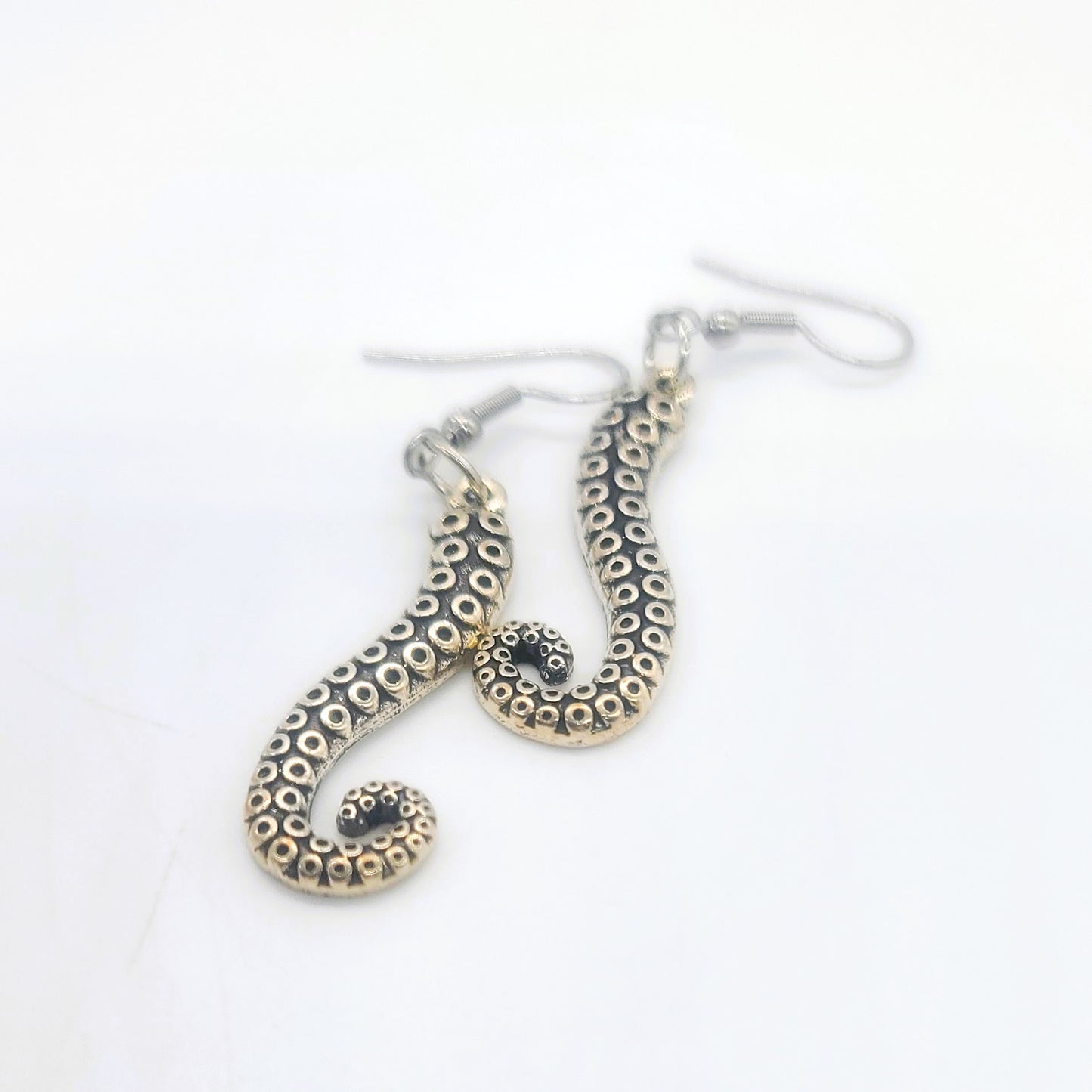 Silver Octopus Tentacle Pendant Earrings