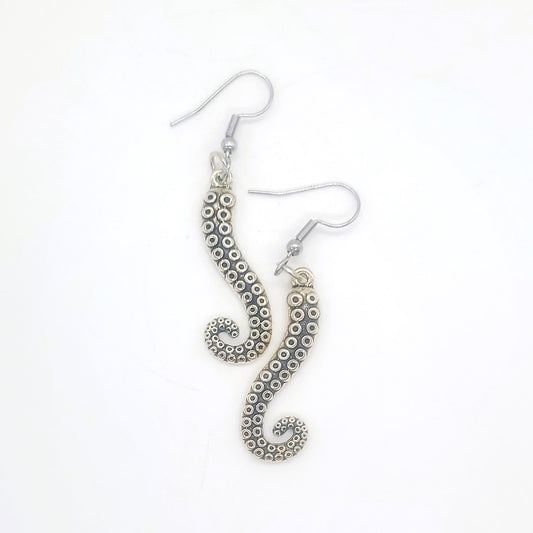 Silver Octopus Tentacle Pendant Earrings