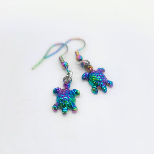 Rainbow Tiny Sea Turtle Dangle Earrings