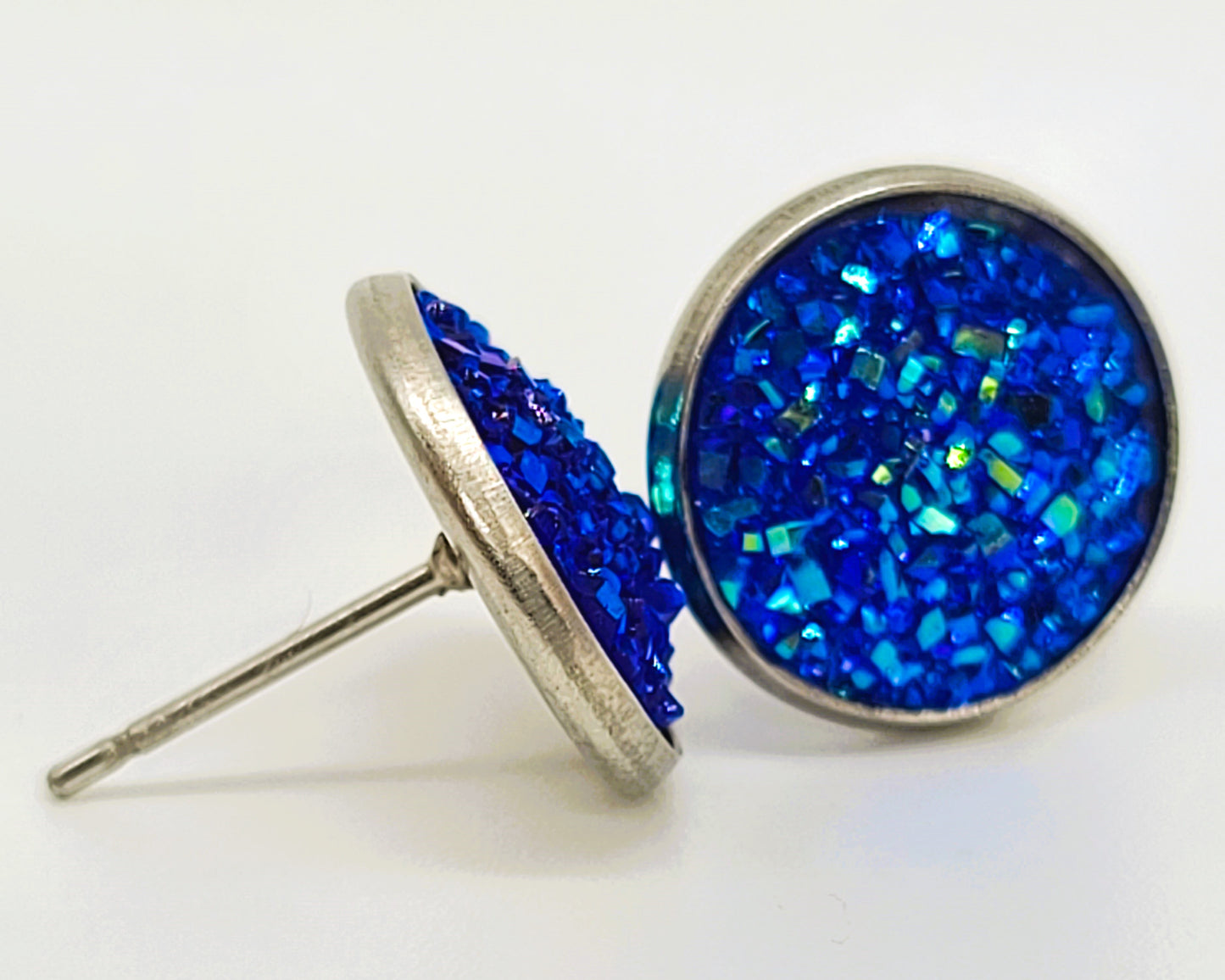 Handcrafted Iridescent Druzy Stone Post Earrings