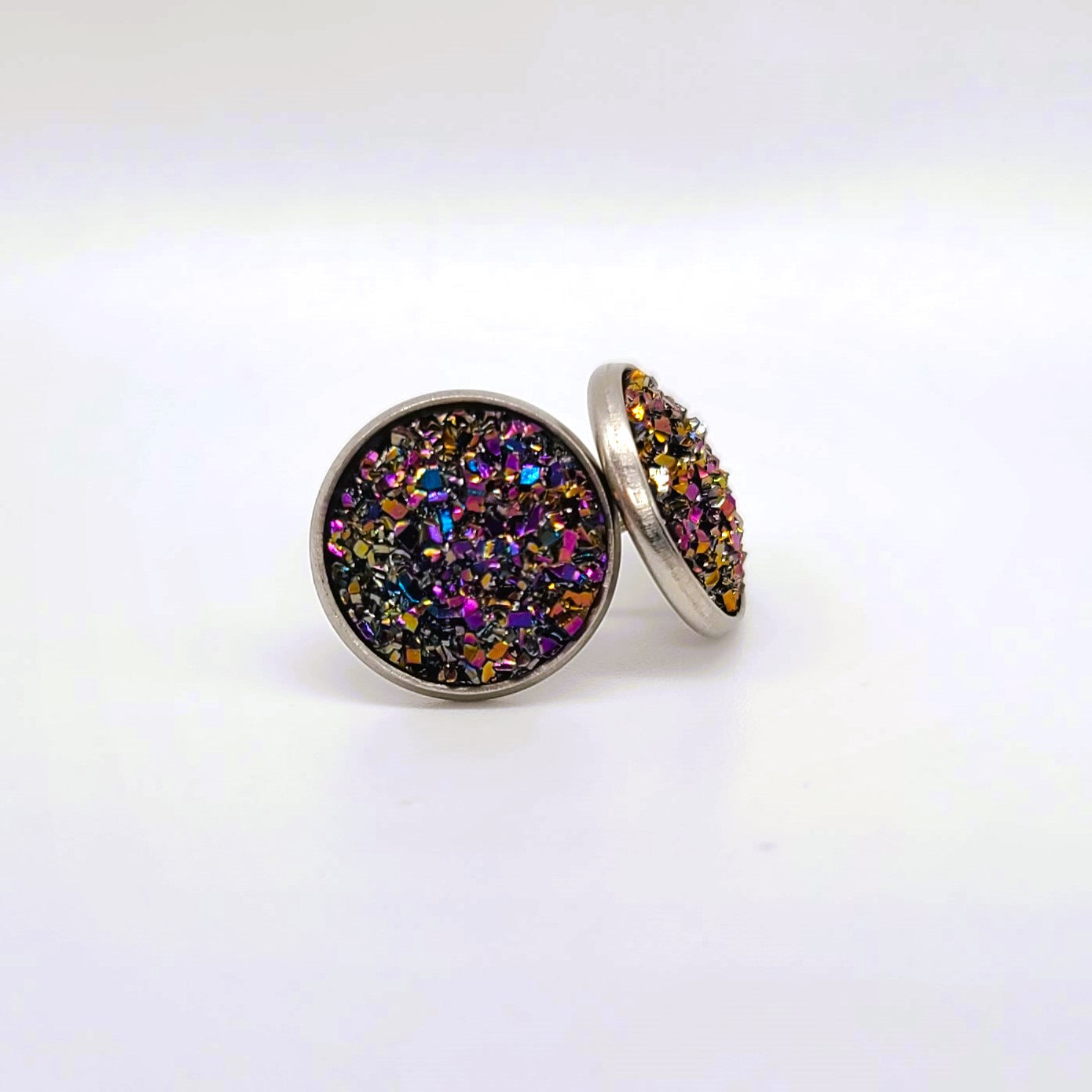 Handcrafted Iridescent Druzy Stone Post Earrings