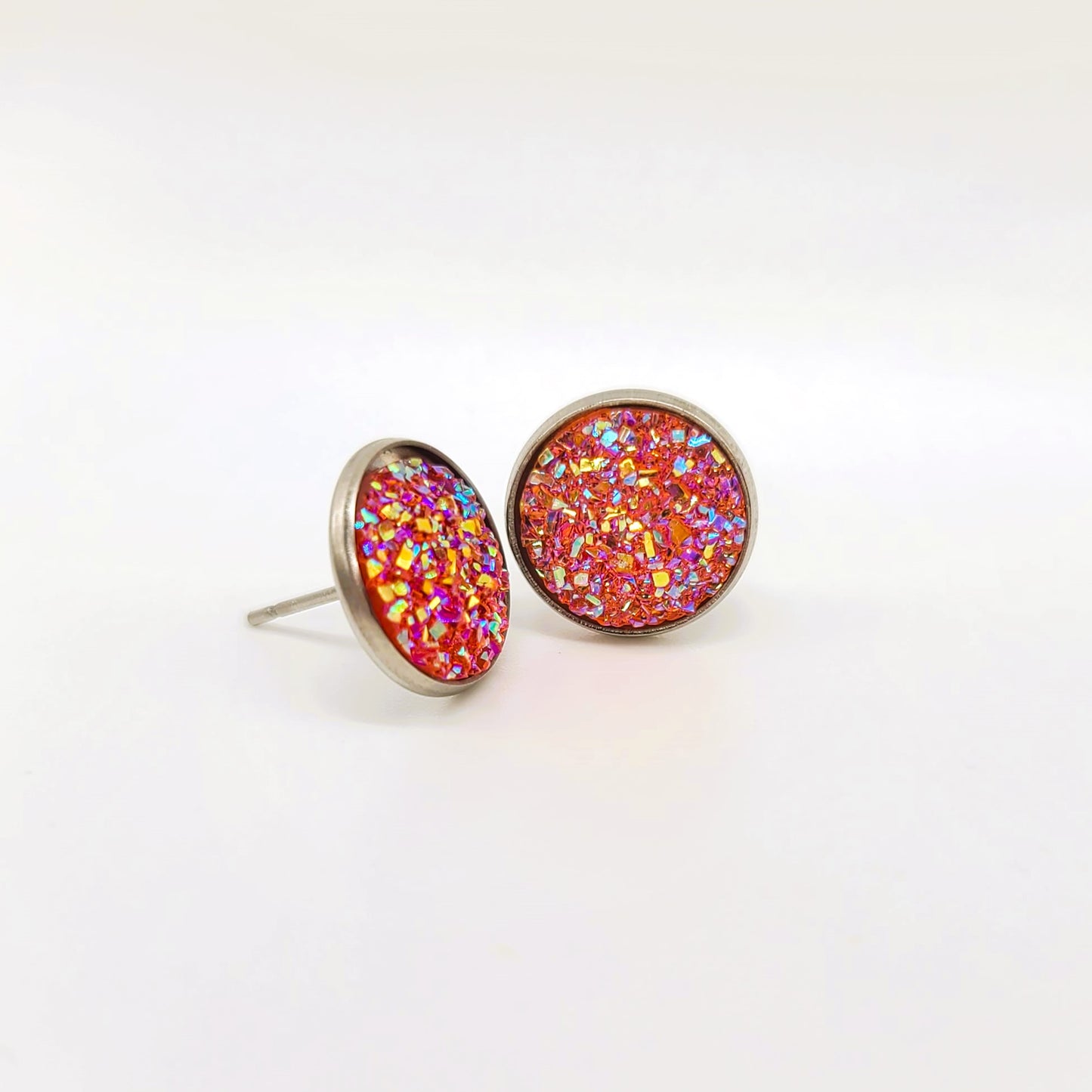 Handcrafted Iridescent Druzy Stone Post Earrings