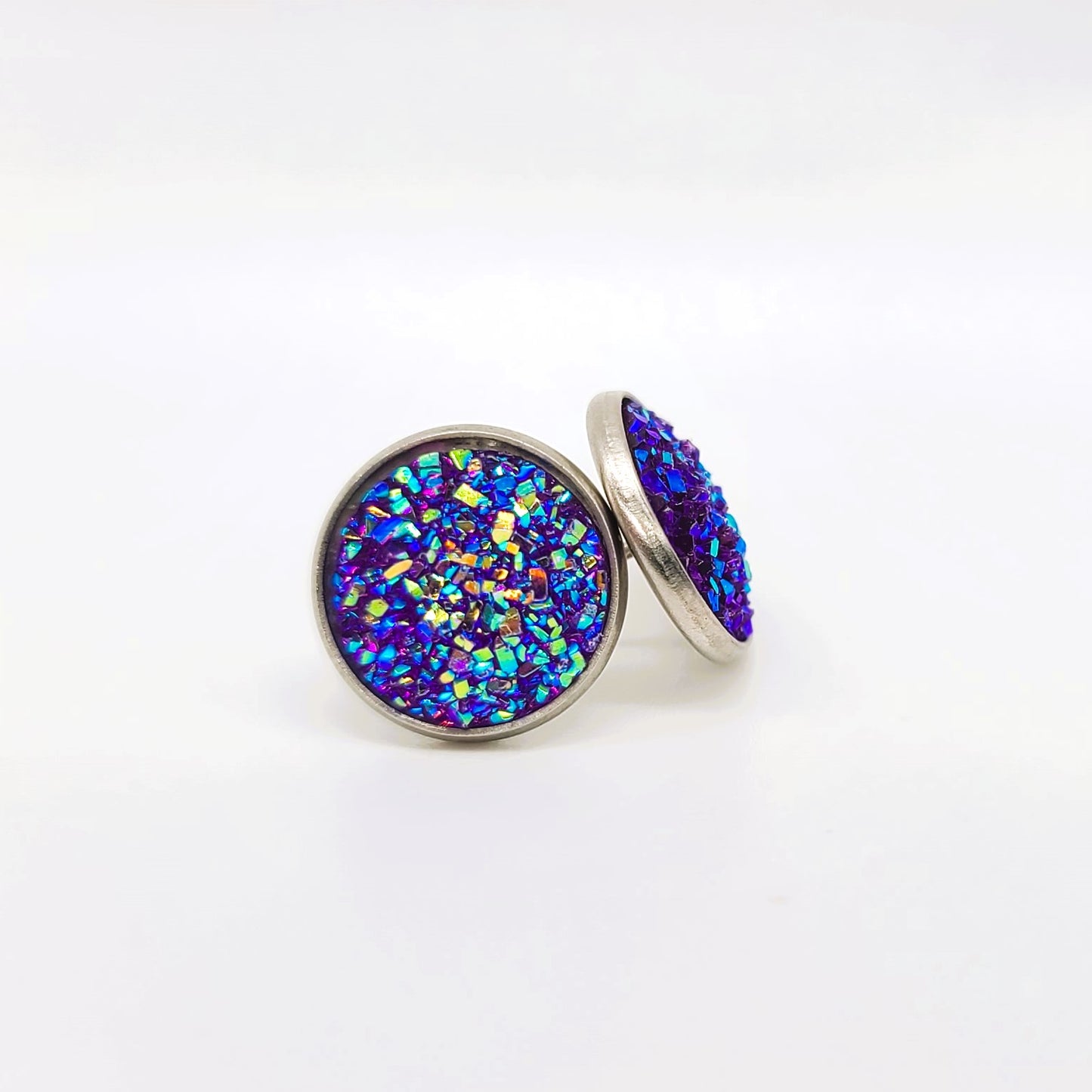 Handcrafted Iridescent Druzy Stone Post Earrings
