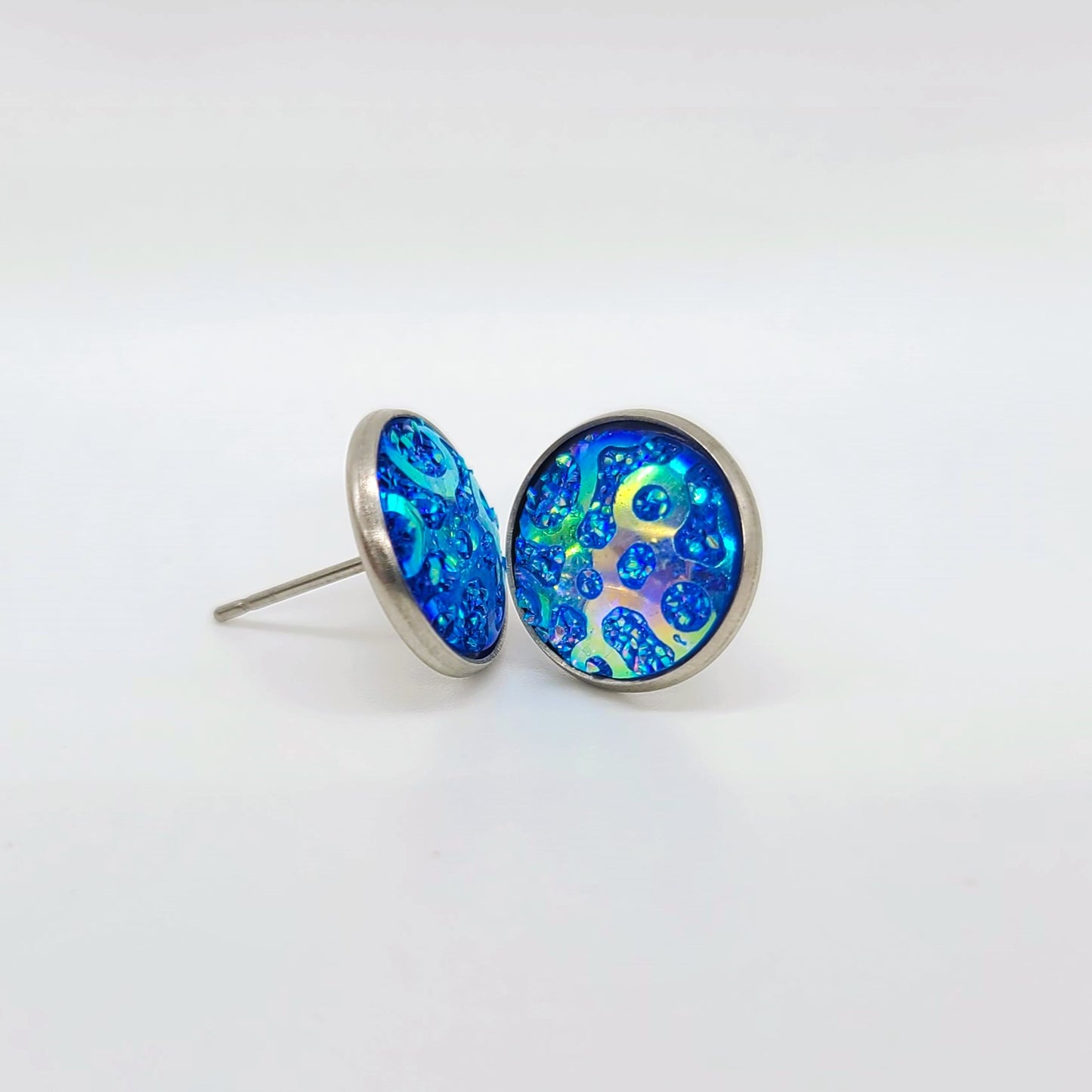 Iridescent Abstract Pattern Druzy Stone Post Earrings