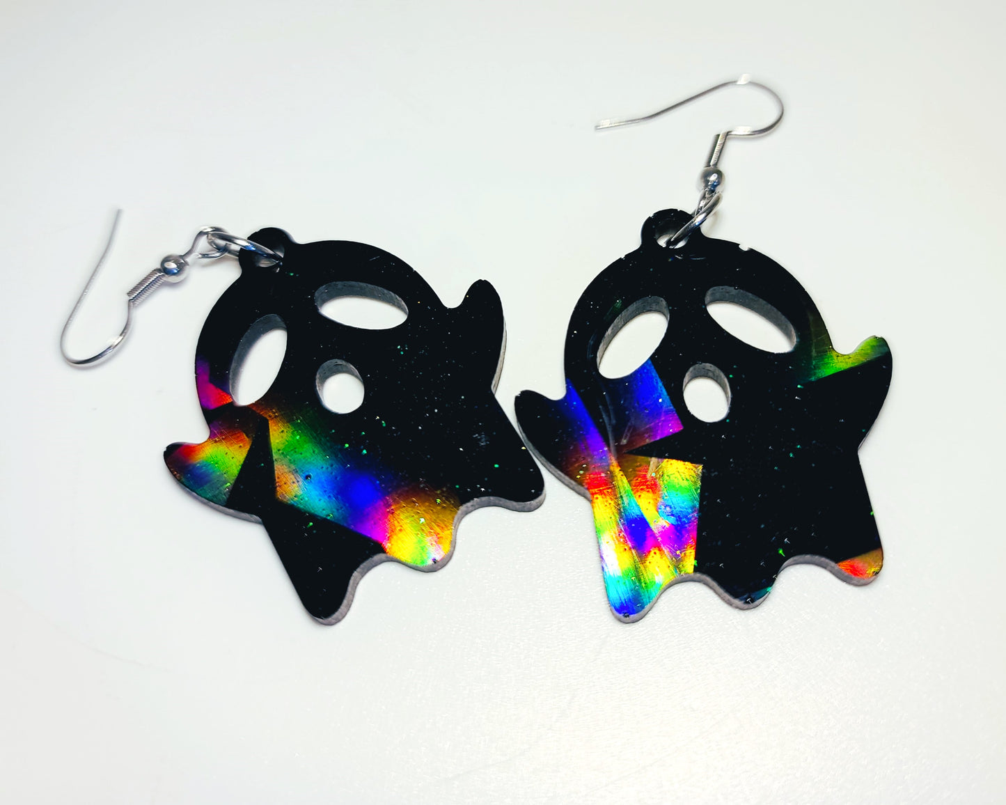 Holographic Spooky Halloween Ghost Earrings - Eco-Friendly Resin