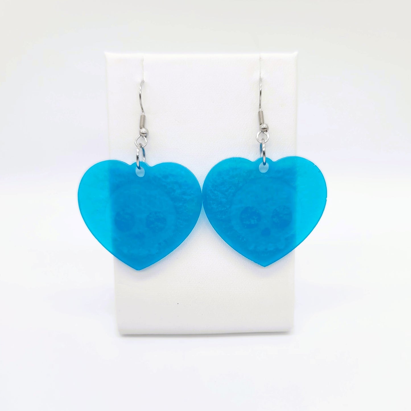 Holographic Halloween Skull Heart Shaped Earrings - Eco-Friendly Resin