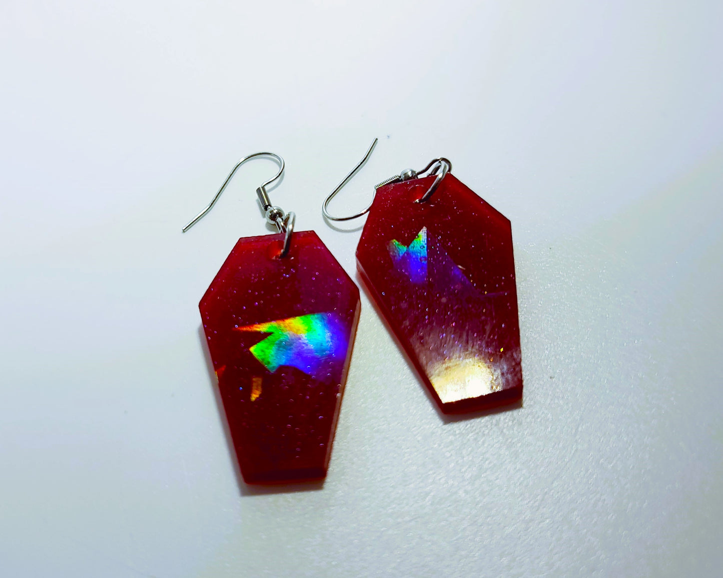 Holographic Halloween Coffin Earrings - Eco-Friendly Resin