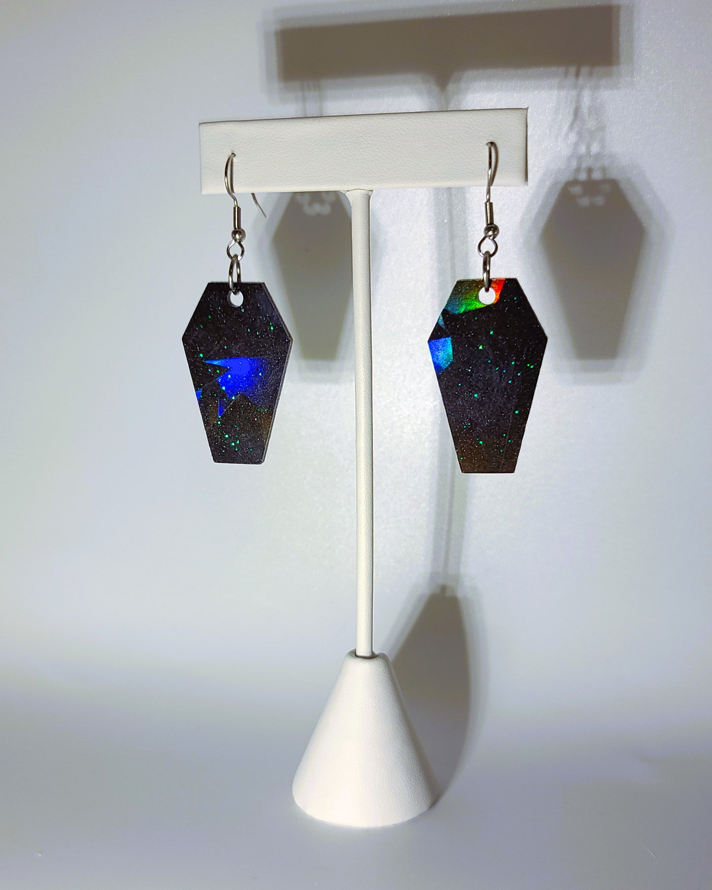 Holographic Halloween Coffin Earrings - Eco-Friendly Resin
