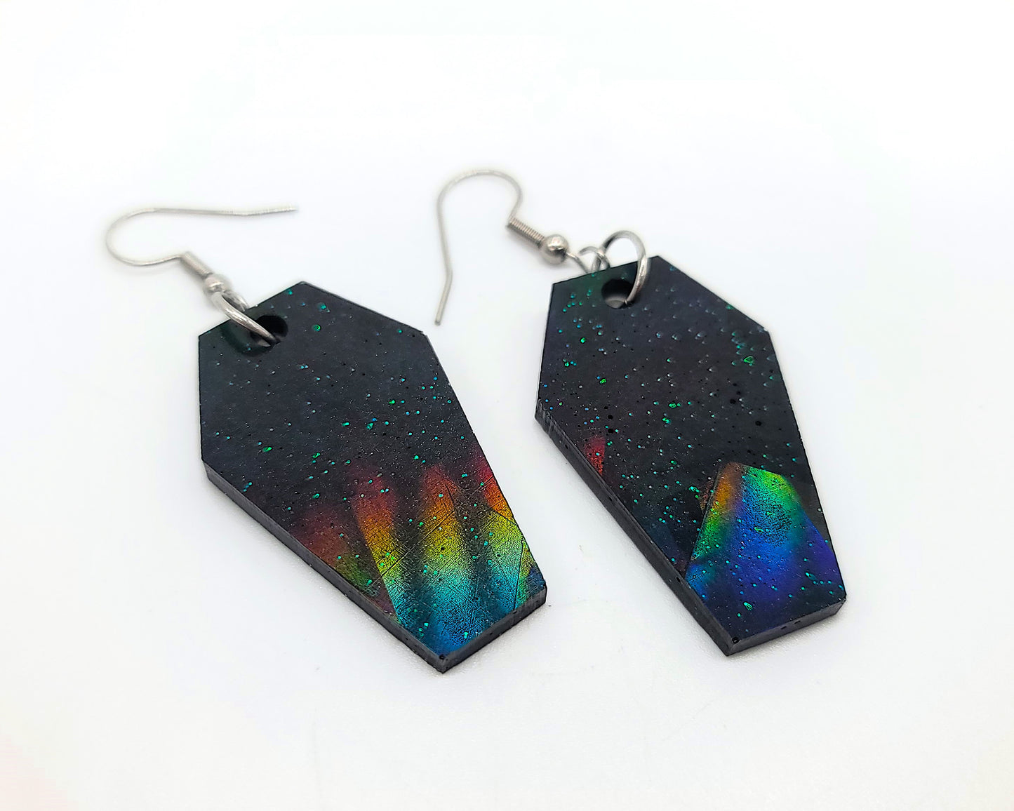 Holographic Halloween Coffin Earrings - Eco-Friendly Resin