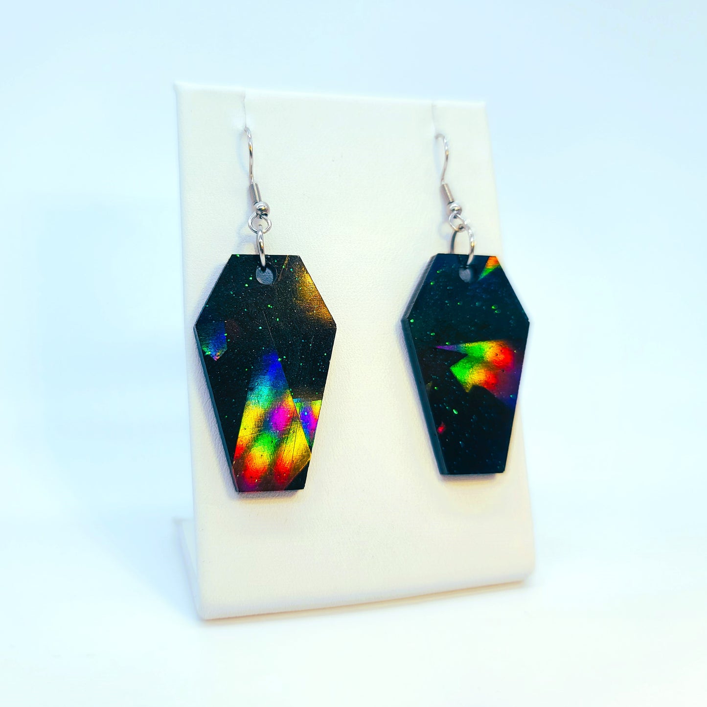 Holographic Halloween Coffin Earrings - Eco-Friendly Resin