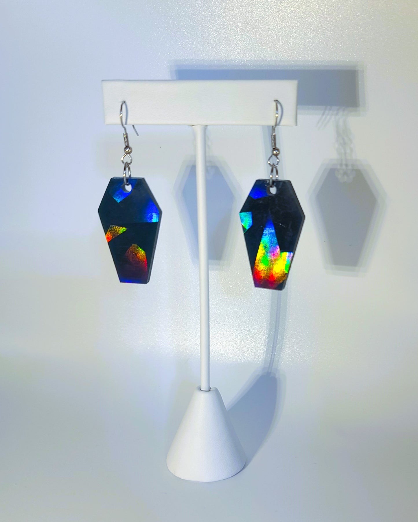 Holographic Halloween Coffin Earrings - Eco-Friendly Resin