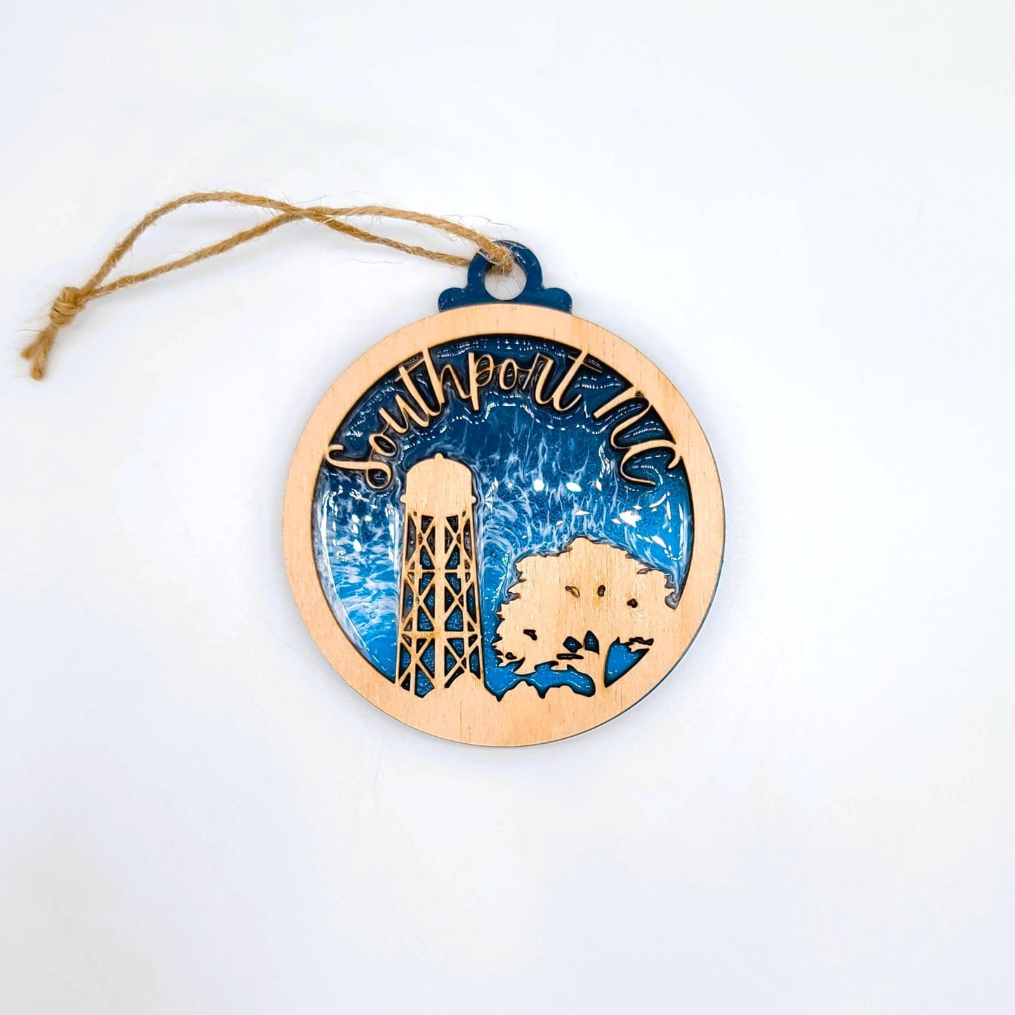 Handmade Resin & Wood "Southport, NC" Christmas Ornament