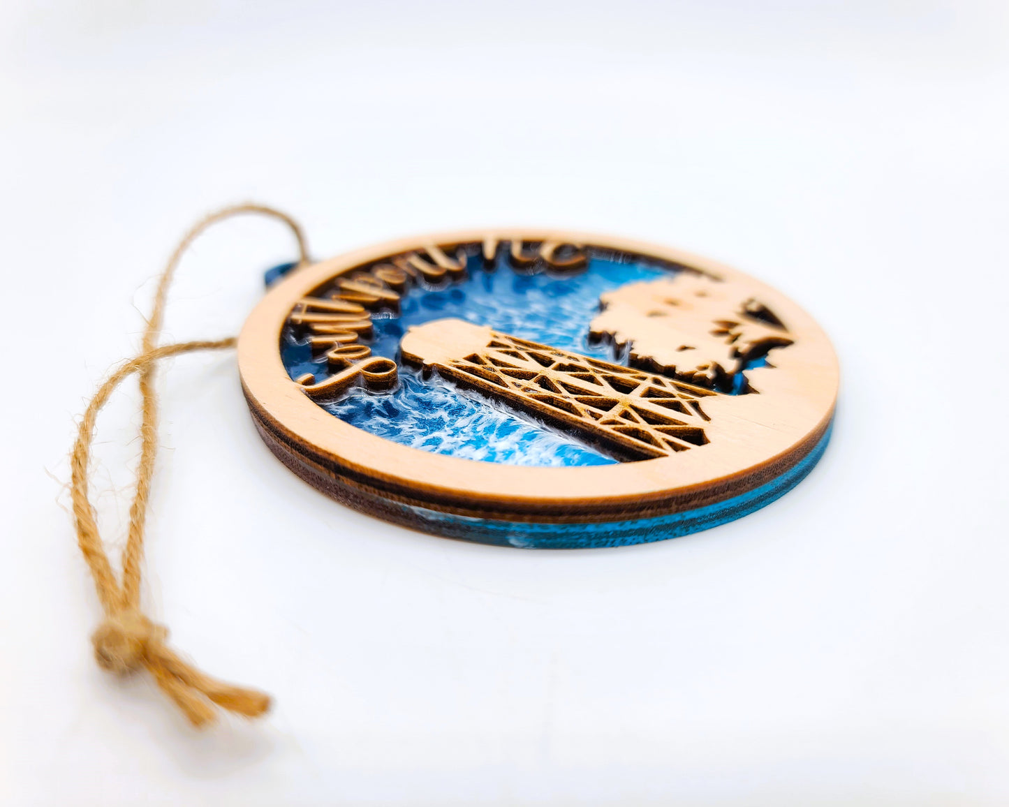 Handmade Resin & Wood "Southport, NC" Christmas Ornament