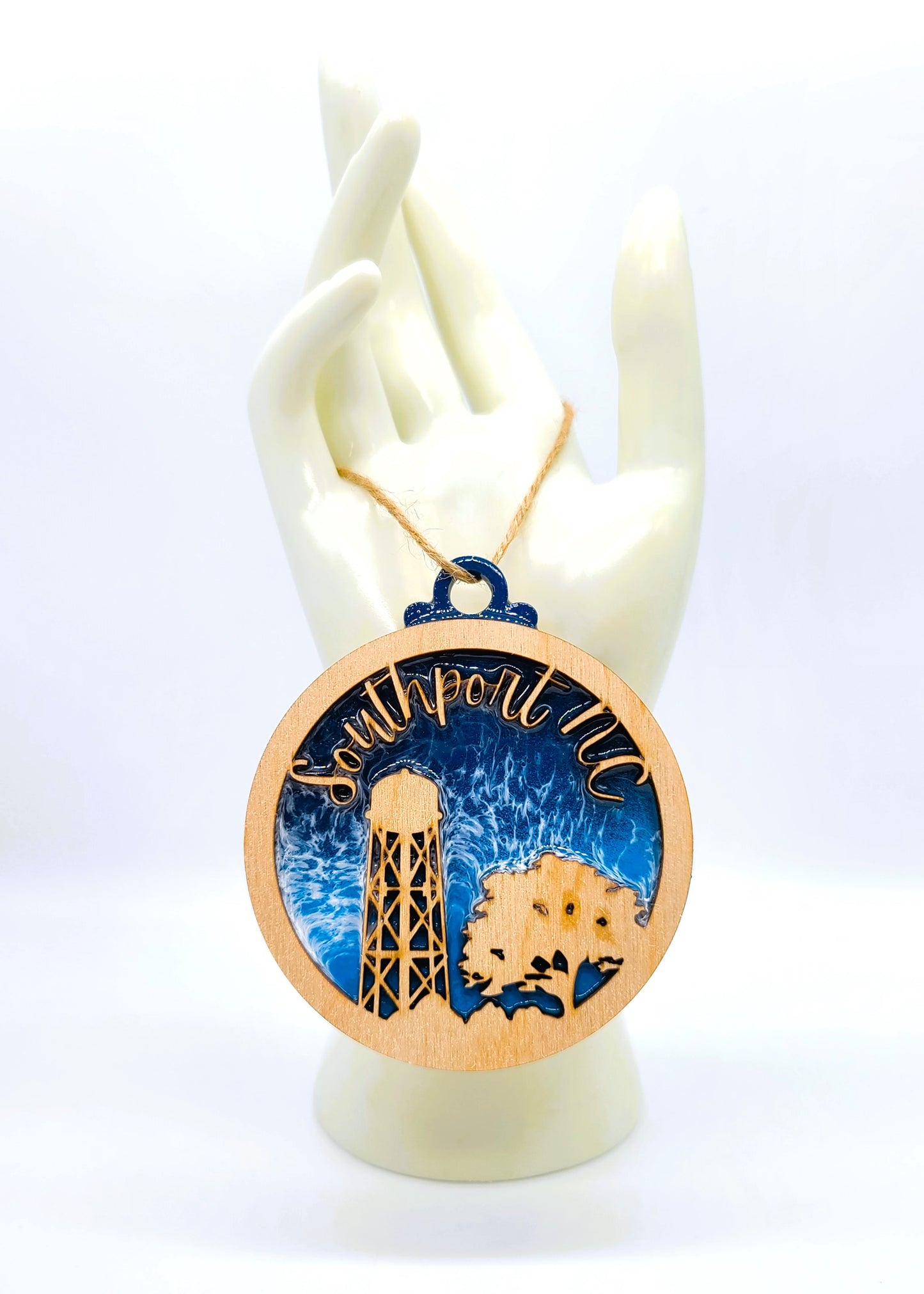 Handmade Resin & Wood "Southport, NC" Christmas Ornament