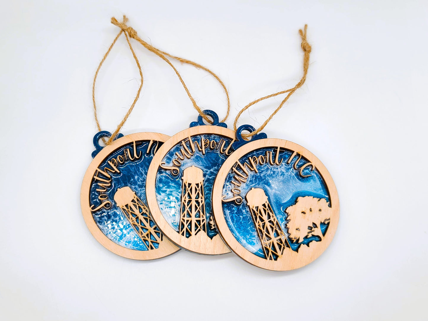 Handmade Resin & Wood "Southport, NC" Christmas Ornament