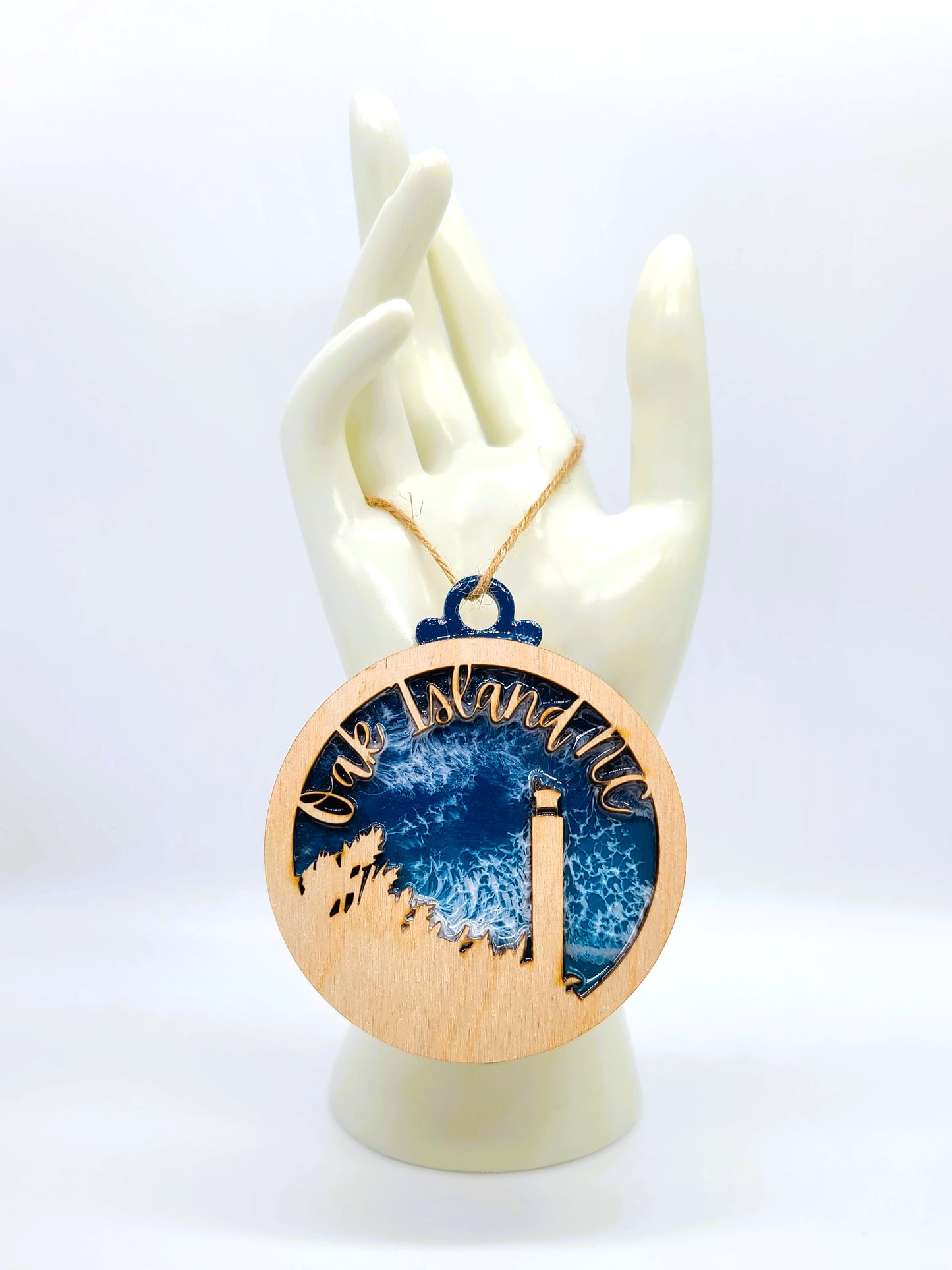 Handmade Resin & Wood "Oak Island, NC" Christmas Ornament