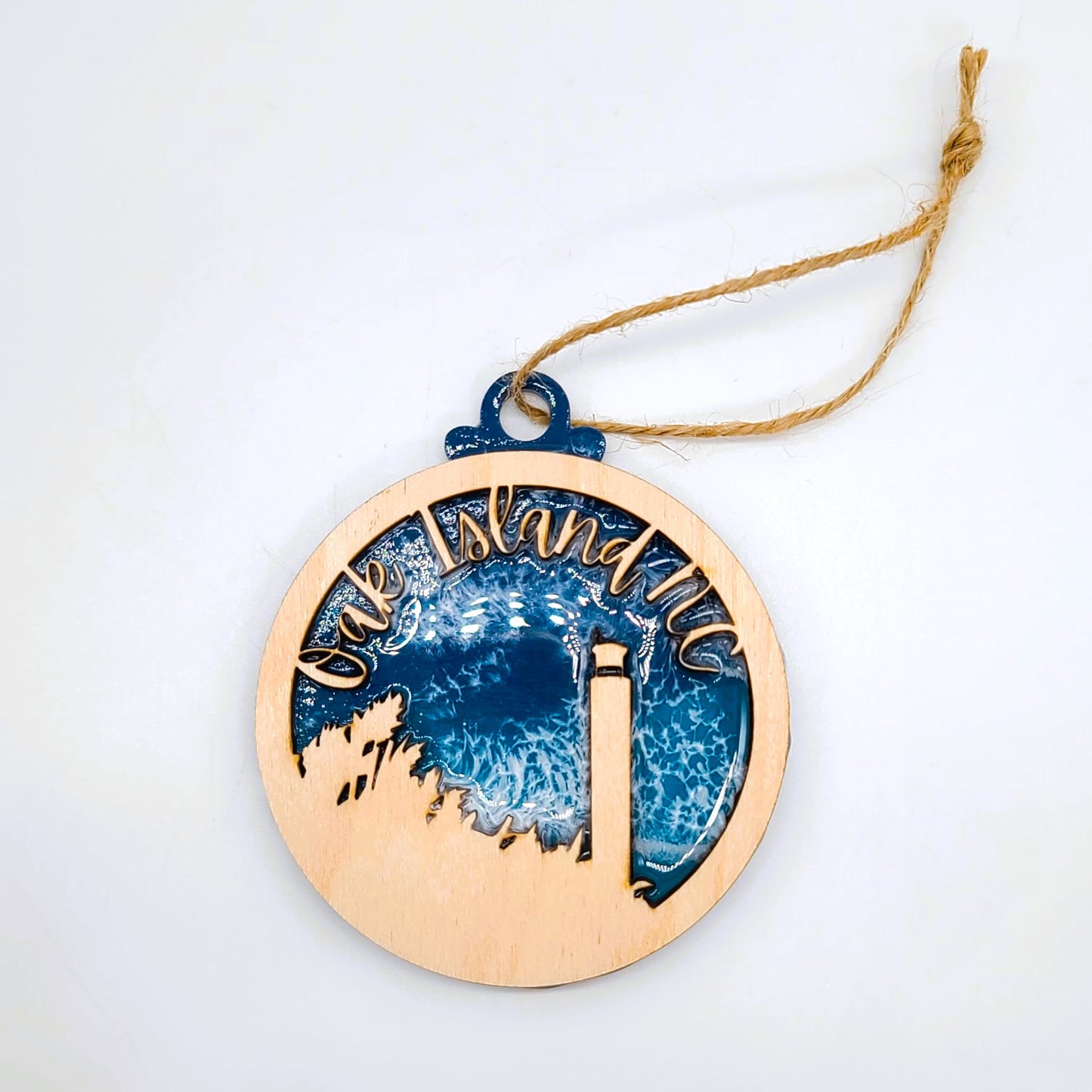 Handmade Resin & Wood "Oak Island, NC" Christmas Ornament