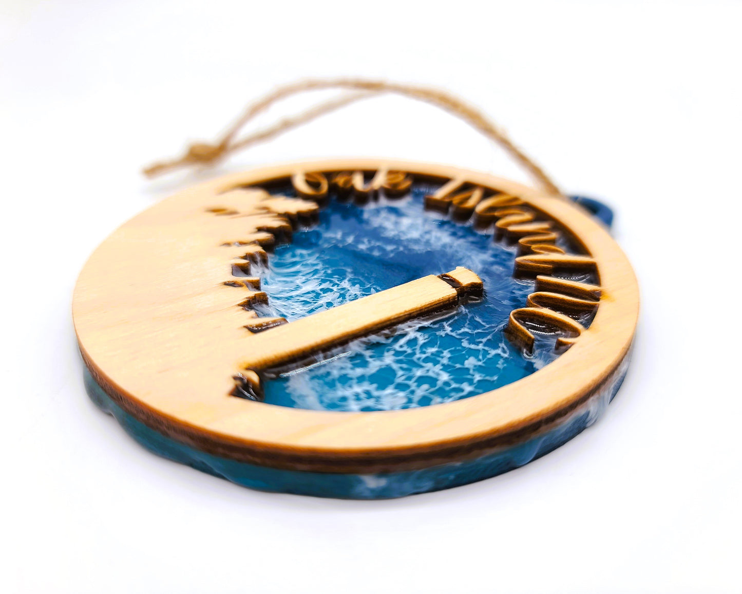 Handmade Resin & Wood "Oak Island, NC" Christmas Ornament