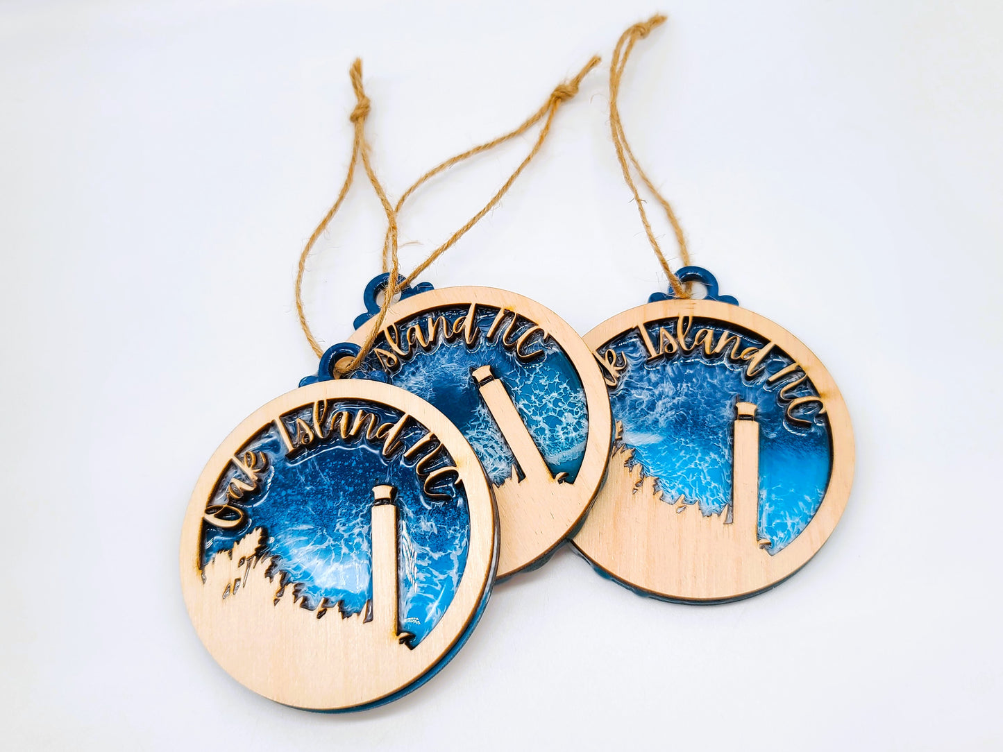 Handmade Resin & Wood "Oak Island, NC" Christmas Ornament