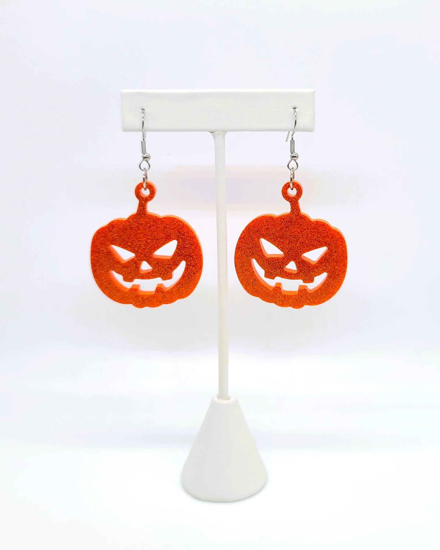 Spooky Halloween Pumpkin Jack-O-Lantern Earrings - Eco-Friendly Resin