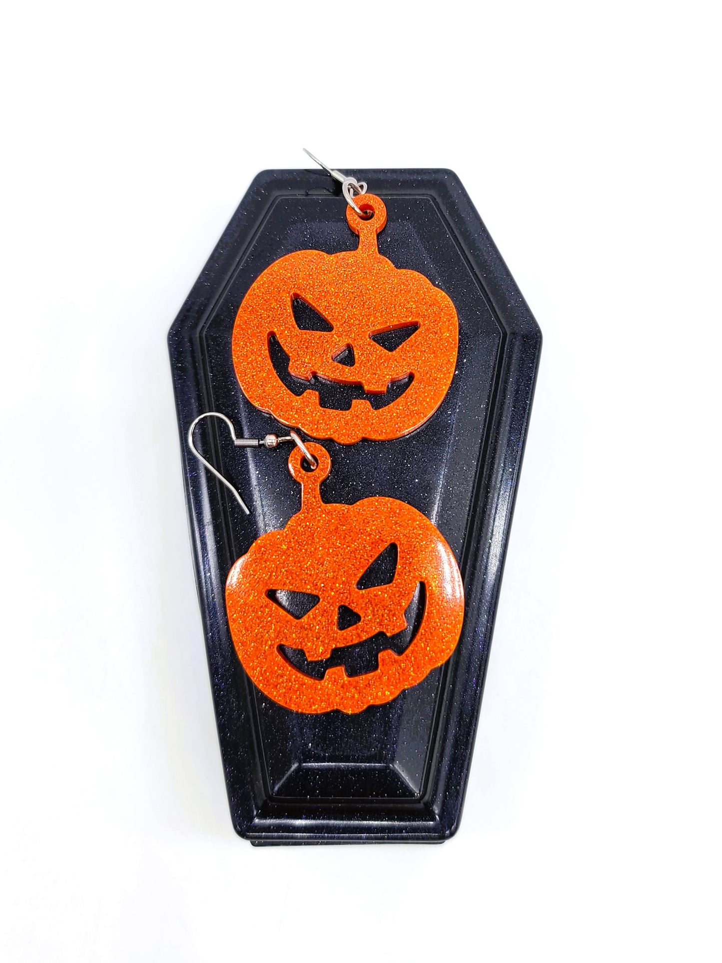 Spooky Halloween Pumpkin Jack-O-Lantern Earrings - Eco-Friendly Resin
