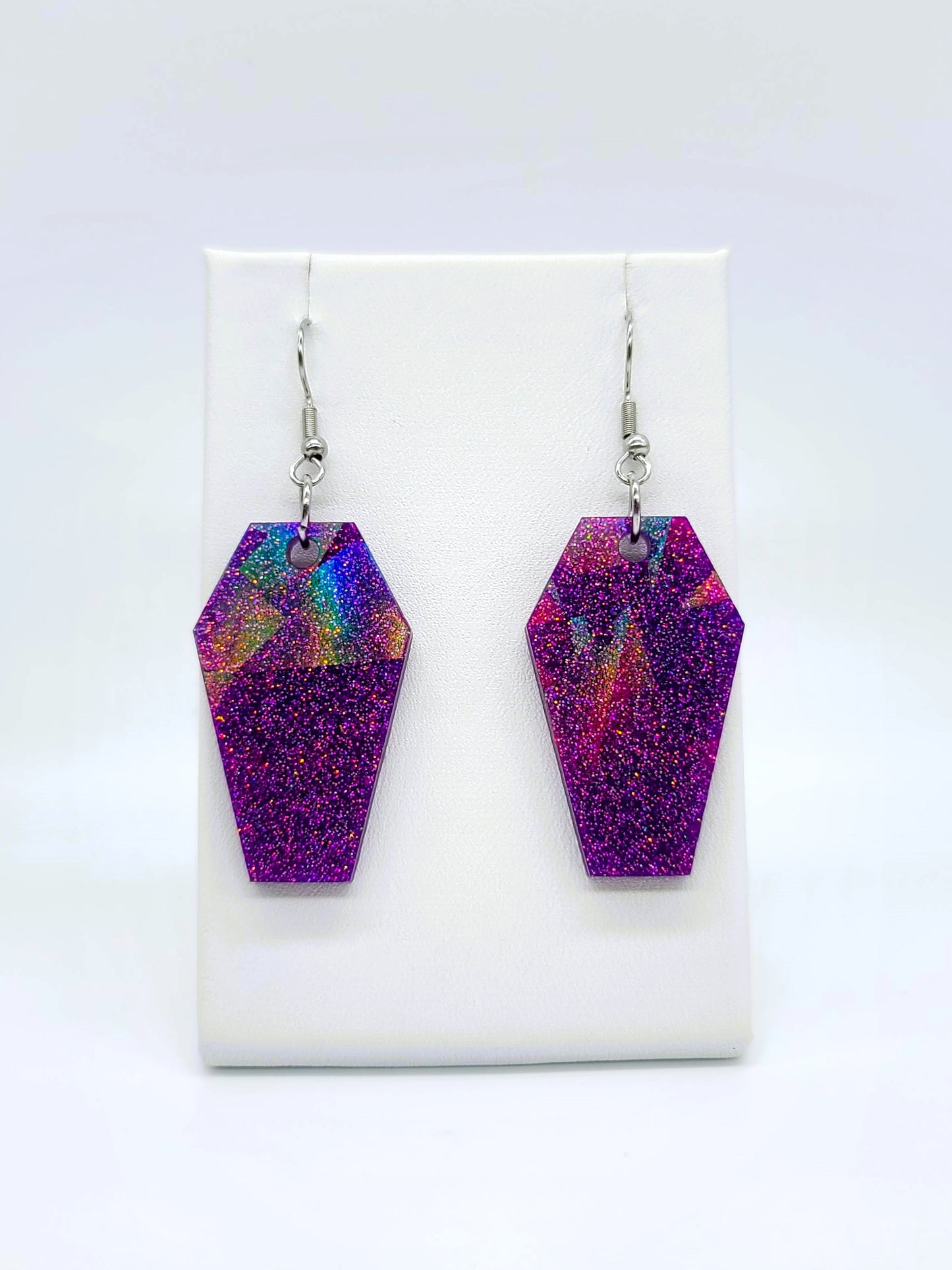 Holographic Halloween Coffin Earrings - Eco-Friendly Resin