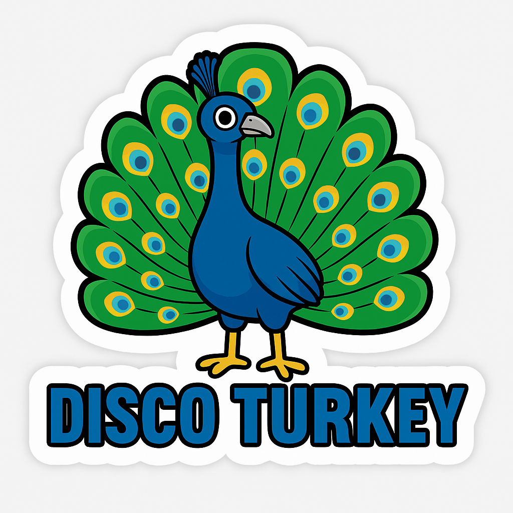 "DISCO TURKEY" Cute Funny Peacock Sticker