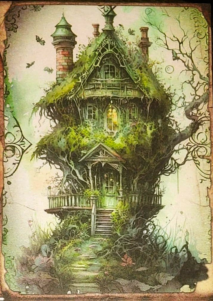 Forest Green Witches-Set of 10 4 "x 6" Decoupage Wood Panels
