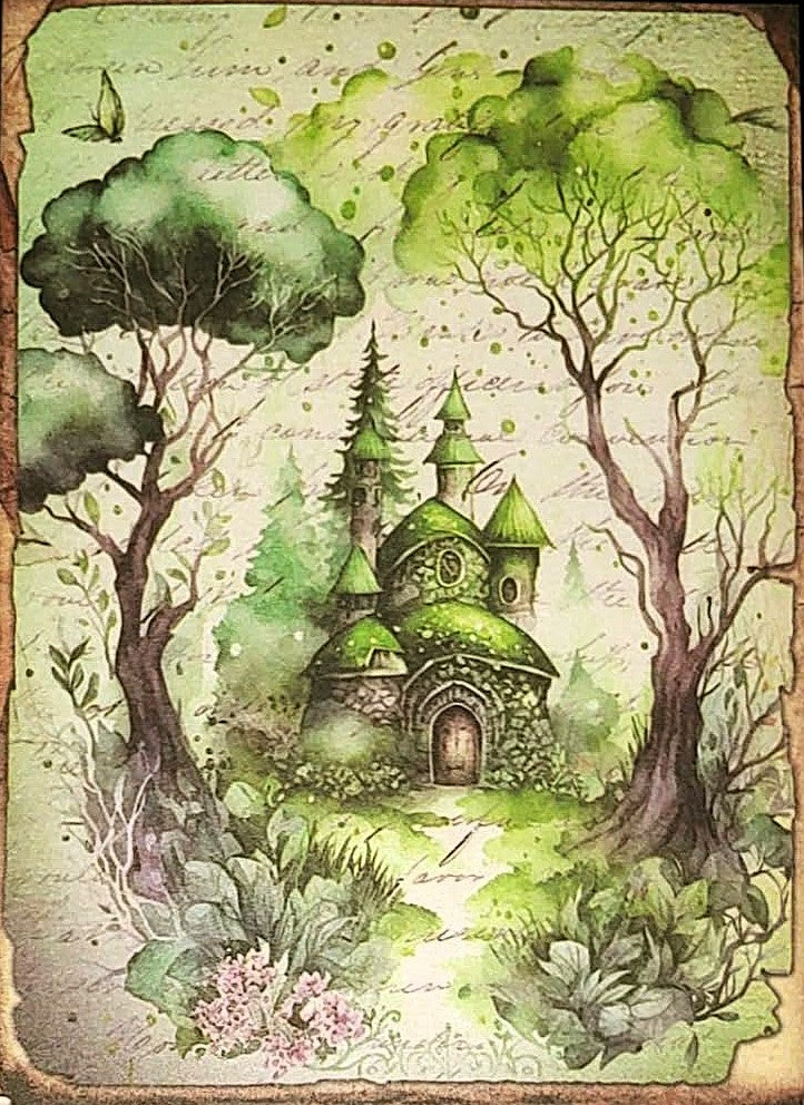 Forest Green Witches-Set of 10 4 "x 6" Decoupage Wood Panels