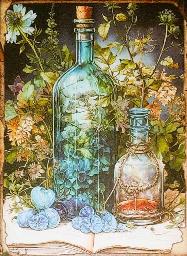 Blue Witches - Set of 10 4" x 6" Decoupage Wood Wall Panels