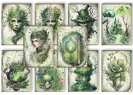 Forest Green Witches-Set of 10 4 "x 6" Decoupage Wood Panels