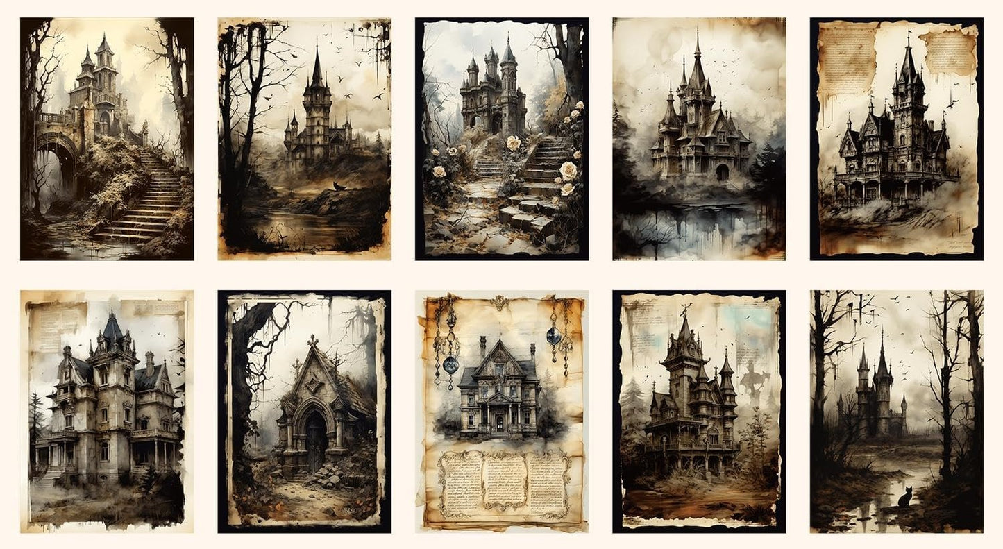 Set of 10 Spooky Gothic Castles/Buildings Halloween Greeting Cards with Envelopes