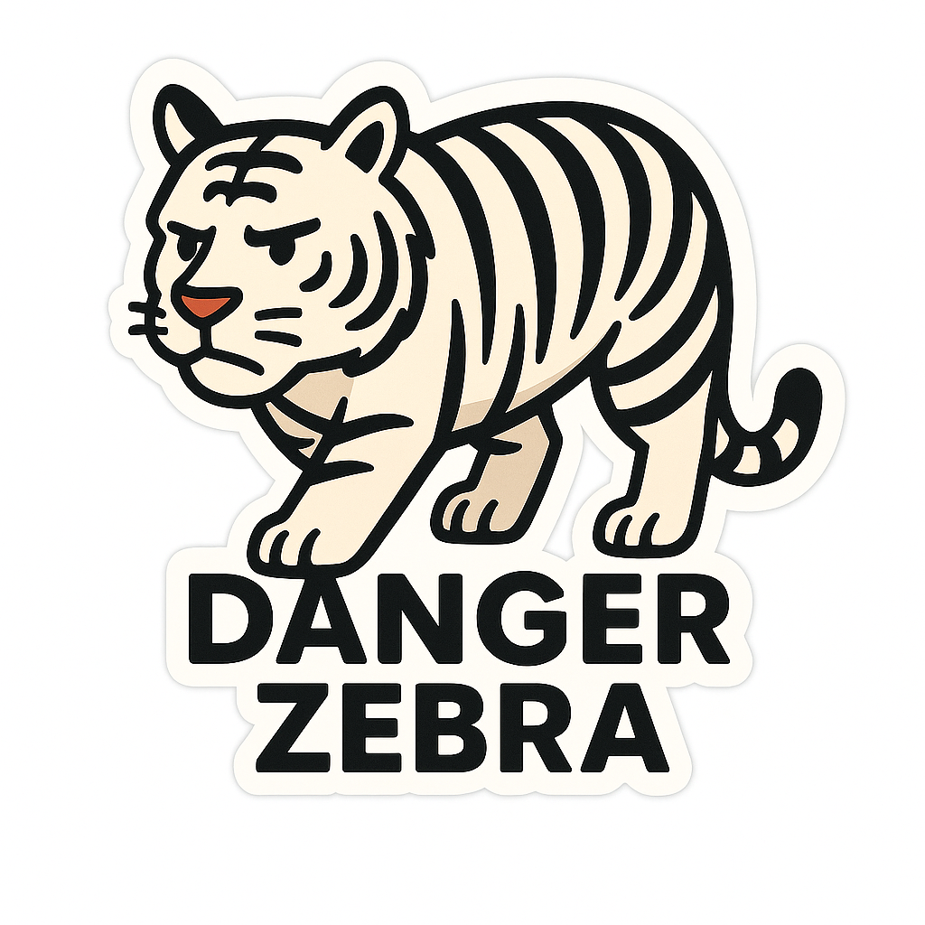 "DANGER ZEBRA" Cute Funny White Bengal Tiger Sticker